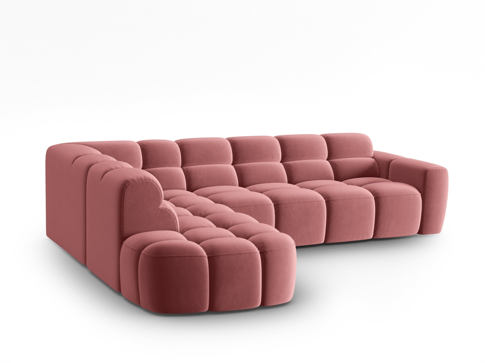 Erleben Sie das stilvolle Lisa Velour links Ecksofa 5 Sitzer von Micadoni. Perfekt für Ihr Wohnzimmer, vereint es modernen Komfort mit elegantem Design.
