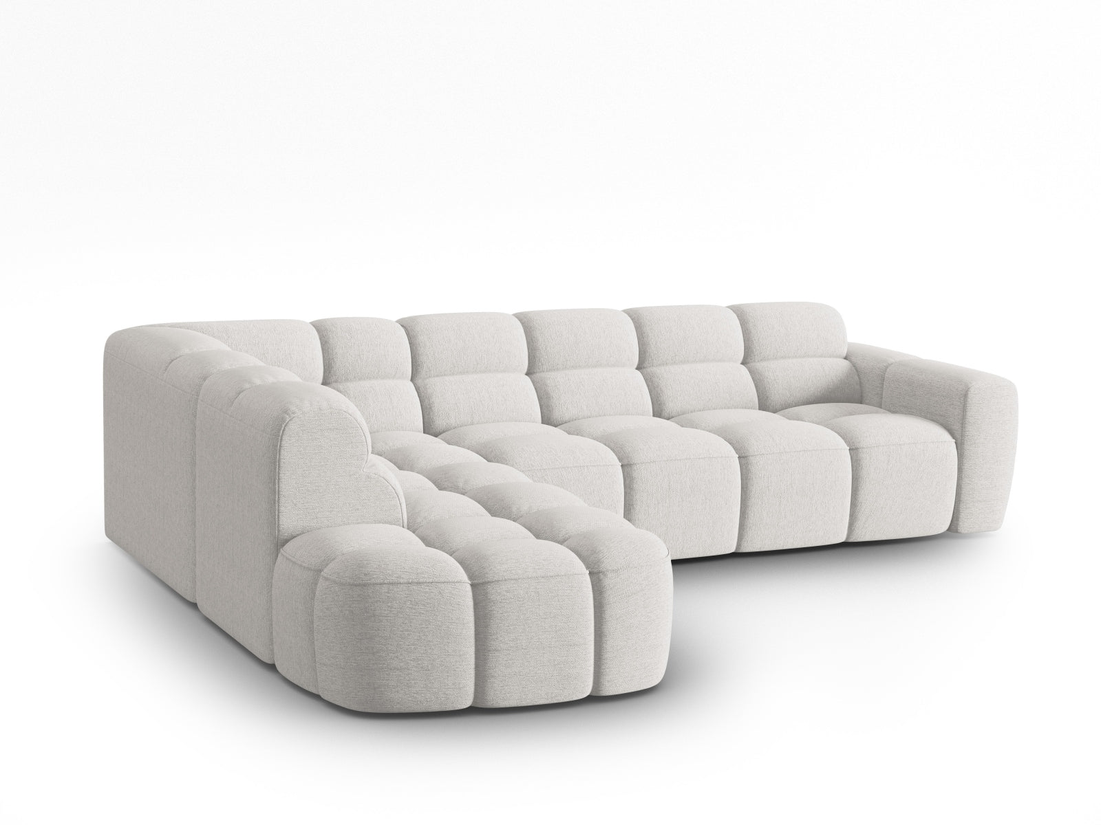 Erleben Sie das stilvolle Lisa Ecksofa links 5 Sitzer von Micadoni. Mit edlem Velours und zeitgemässem Design wird Ihr Wohnraum zum Highlight.