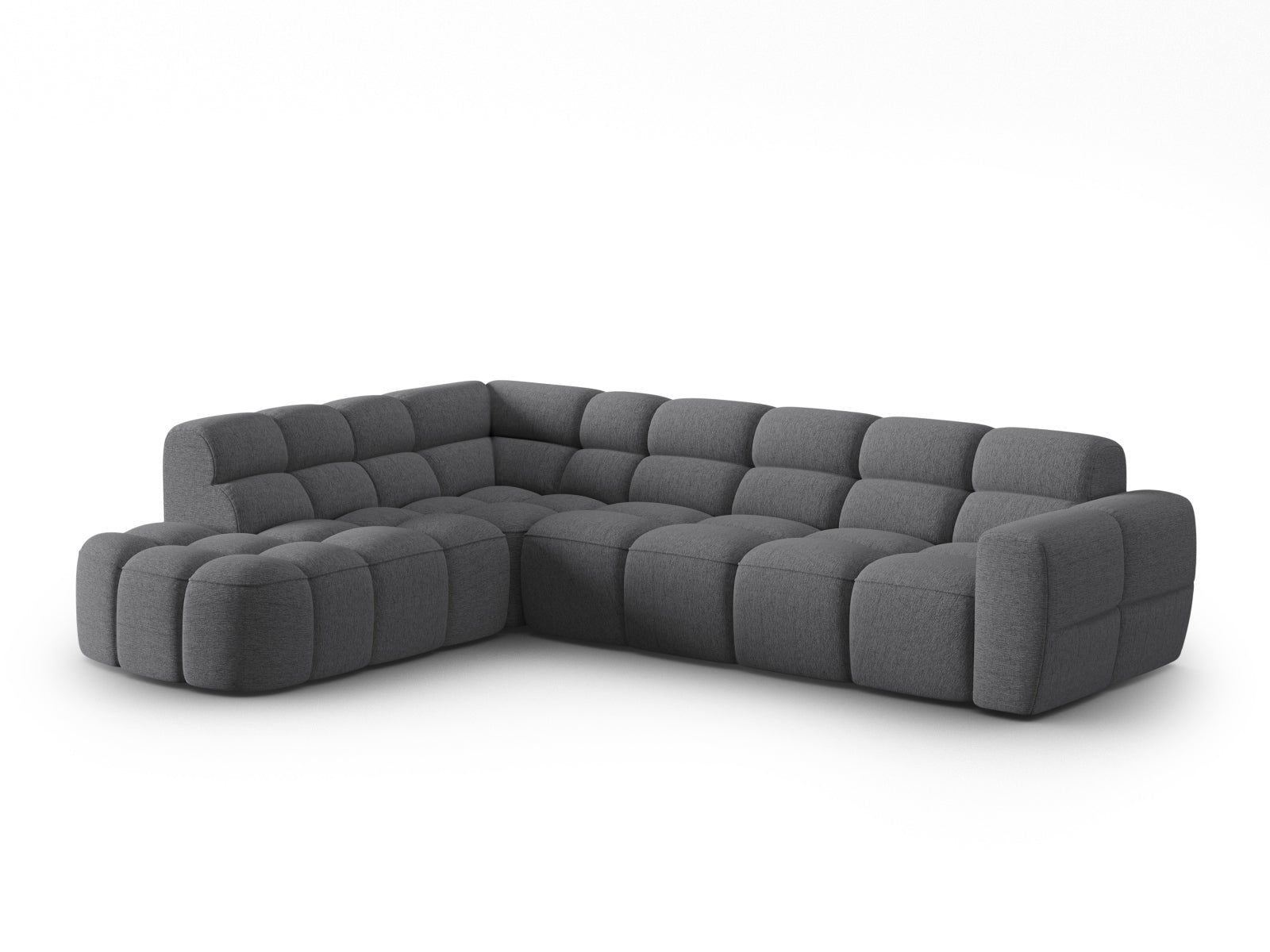 Entdecken Sie das elegante Lisa Ecksofa links 5 Sitzer von Micadoni. Hochwertiger Velours und modernes Design verwandeln Ihr Zuhause in eine Wohlfühloase.