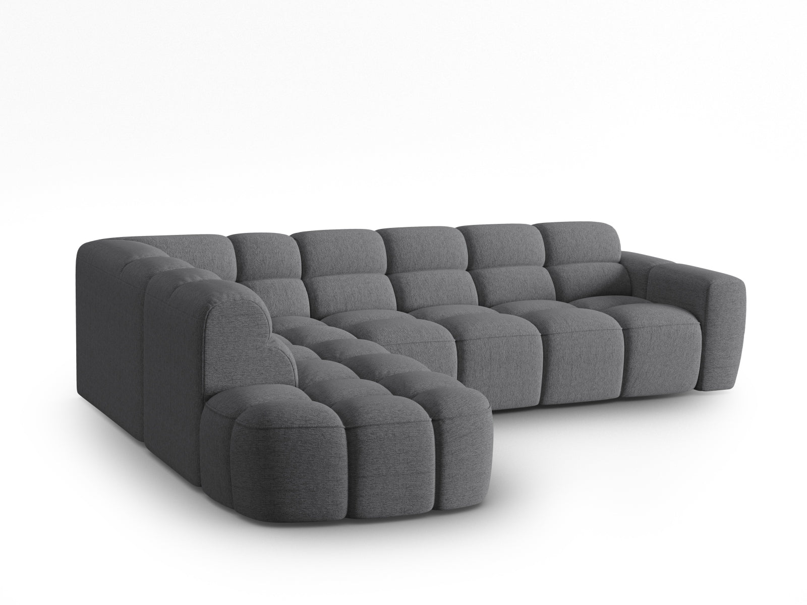 Erleben Sie das stilvolle Lisa Ecksofa links 5 Sitzer von Micadoni. Mit edlem Velours und zeitgemässem Design wird Ihr Wohnraum zum Highlight.