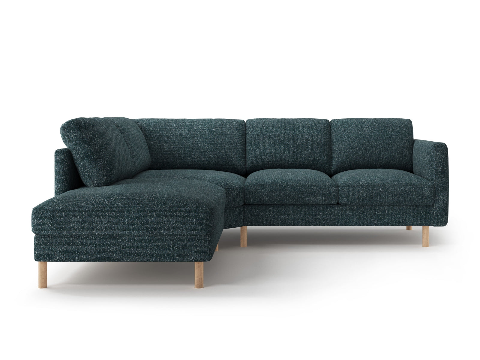 Elegantes Eden Ecksofa links für 4 Personen in ansprechendem Green Blue Melange, perfekt für stilvolle und einladende Wohnbereiche.