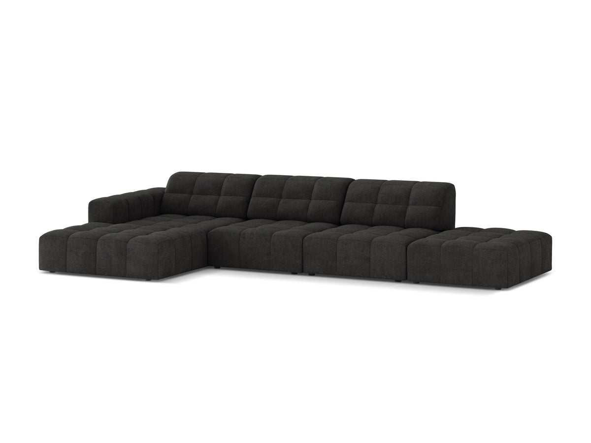 Linkes Ecksofa Jennifer von Micadoni in leichtem Beige mit Bluvel-Stoffbezug, L-Form und schwarzen Kunststoffbeinen aus Polypropylen