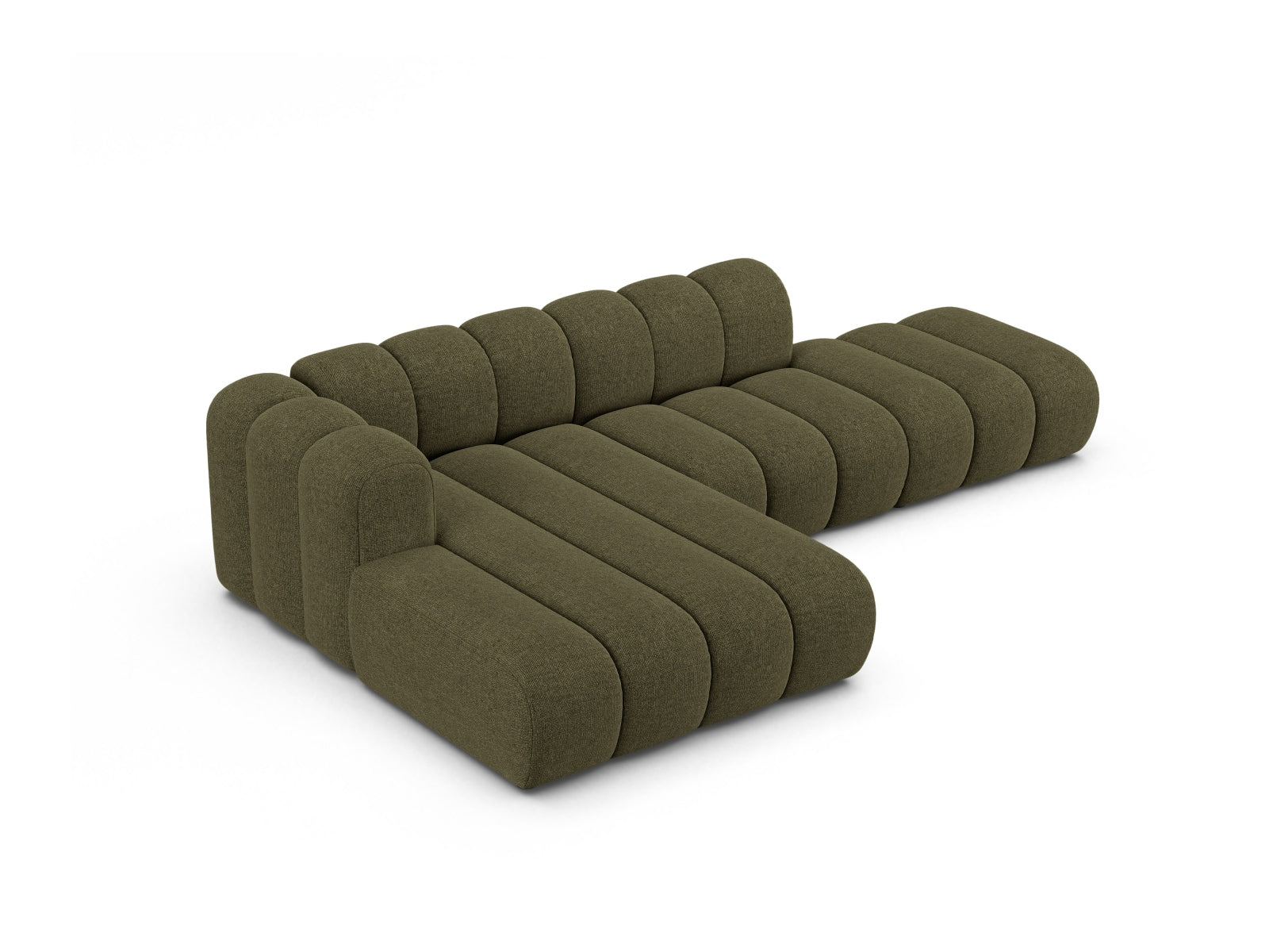 Modernes 5-Sitzer Ecksofa Lupine Modular Open in der Farbe Green-Eden, perfekt für gemütliche und stilvolle Wohnbereiche von Micadoni.