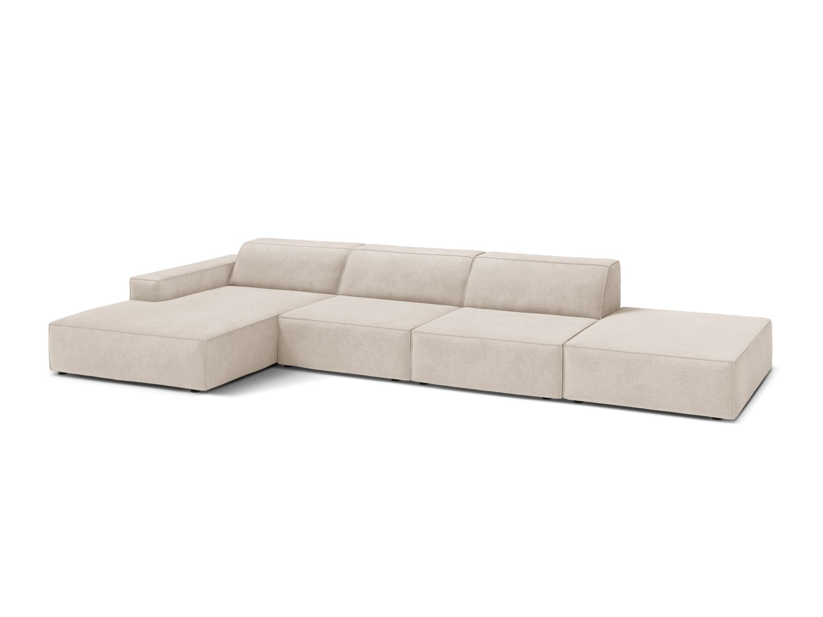 Beige-modulares 5-Sitzer-Ecksofa Jodie von Micadoni, stilvoll und komfortabel, ideal für moderne Wohnräume.