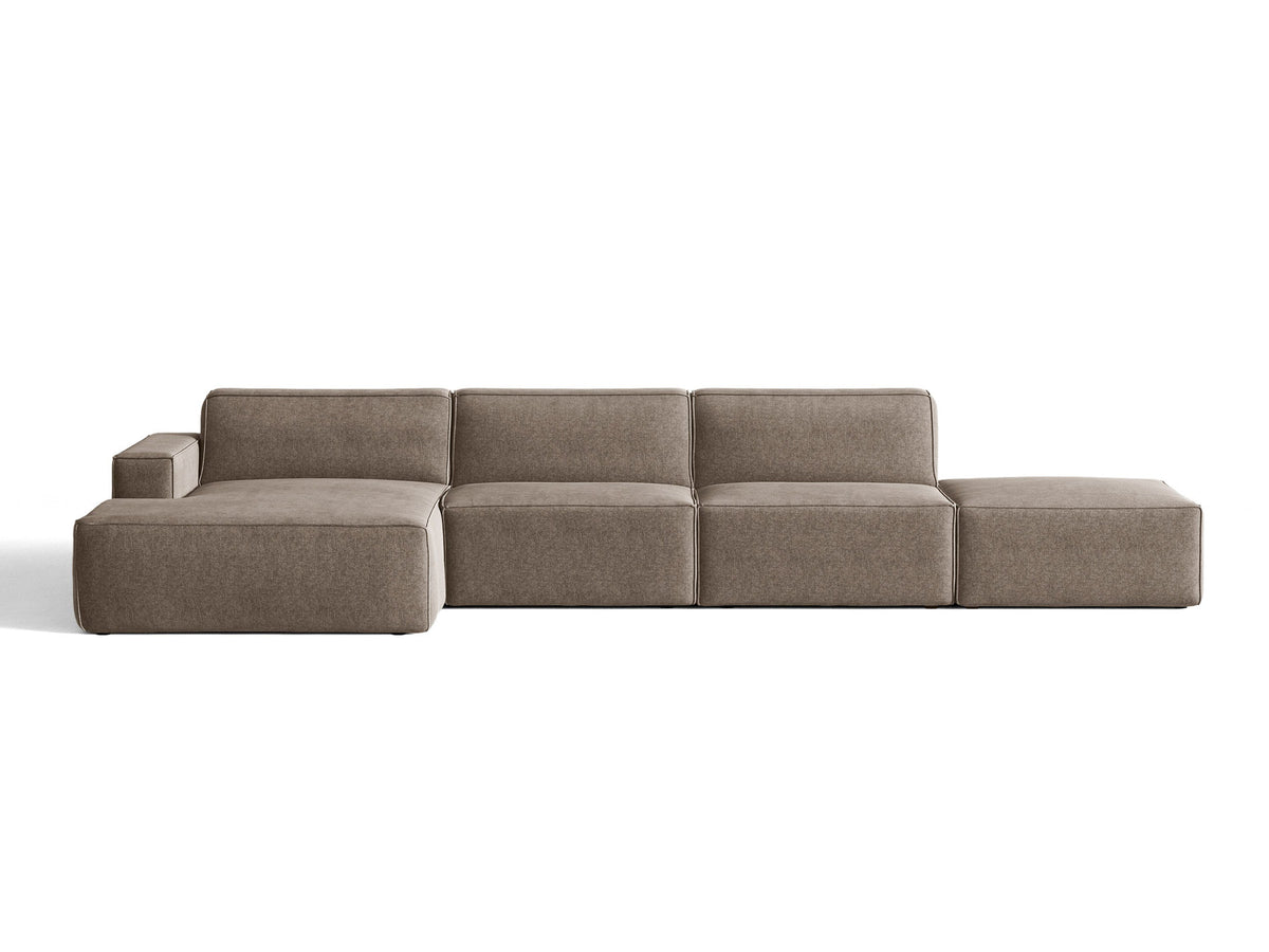 Modulares Ecksofa Jodie von Micadoni, L-Form mit Meridienne links, Polsterstoff, schwarze Beine