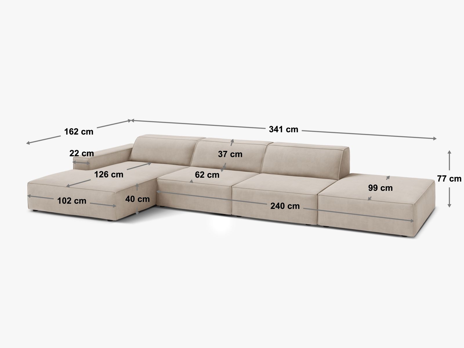 Bequemes 5-Sitzer Ecksofa Jodie in modernem Moss Green, perfekt für entspannte Abende und stilvolle Einrichtungsideen.