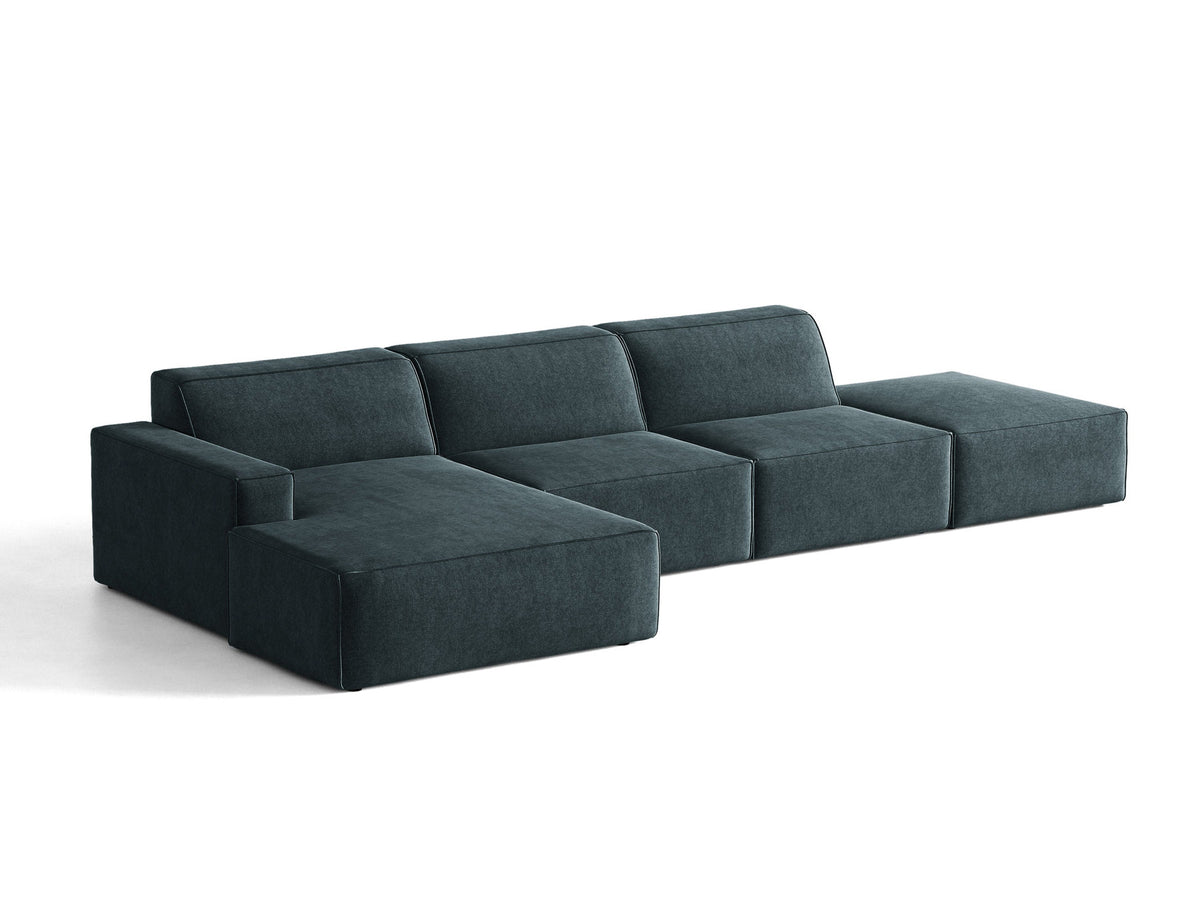 Modulares Ecksofa Jodie von Micadoni, L-Form mit Meridienne links, Polsterstoff, schwarze Beine