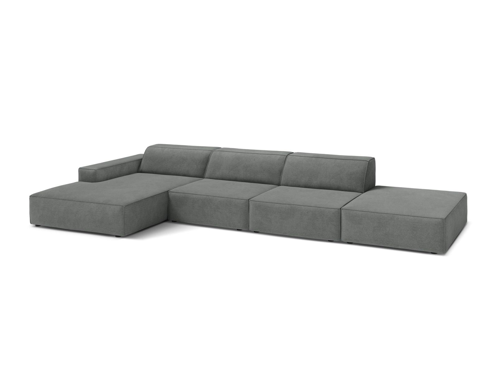 Modulares 5-Sitzer Ecksofa Jodie in stilvollem Grau, ideal für moderne Wohnräume, präsentiert von Micadoni.