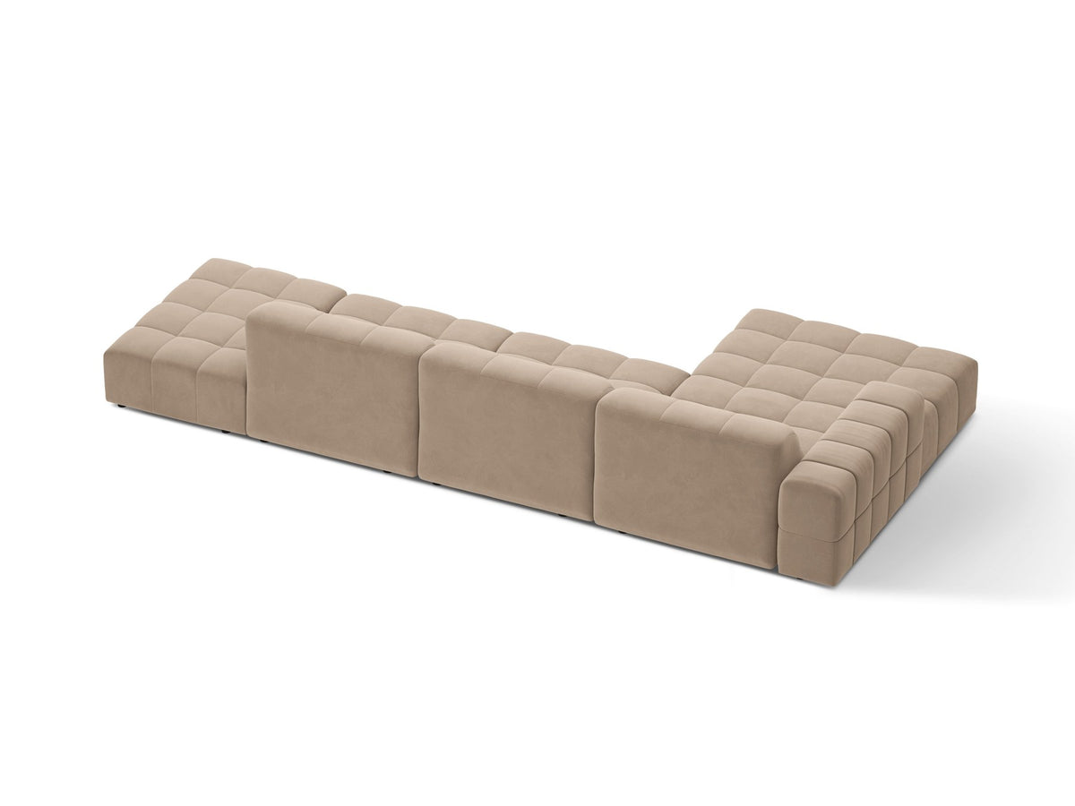 Linkes Ecksofa Jennifer von Micadoni in leichtem Beige mit Bluvel-Stoffbezug, L-Form und schwarzen Kunststoffbeinen aus Polypropylen