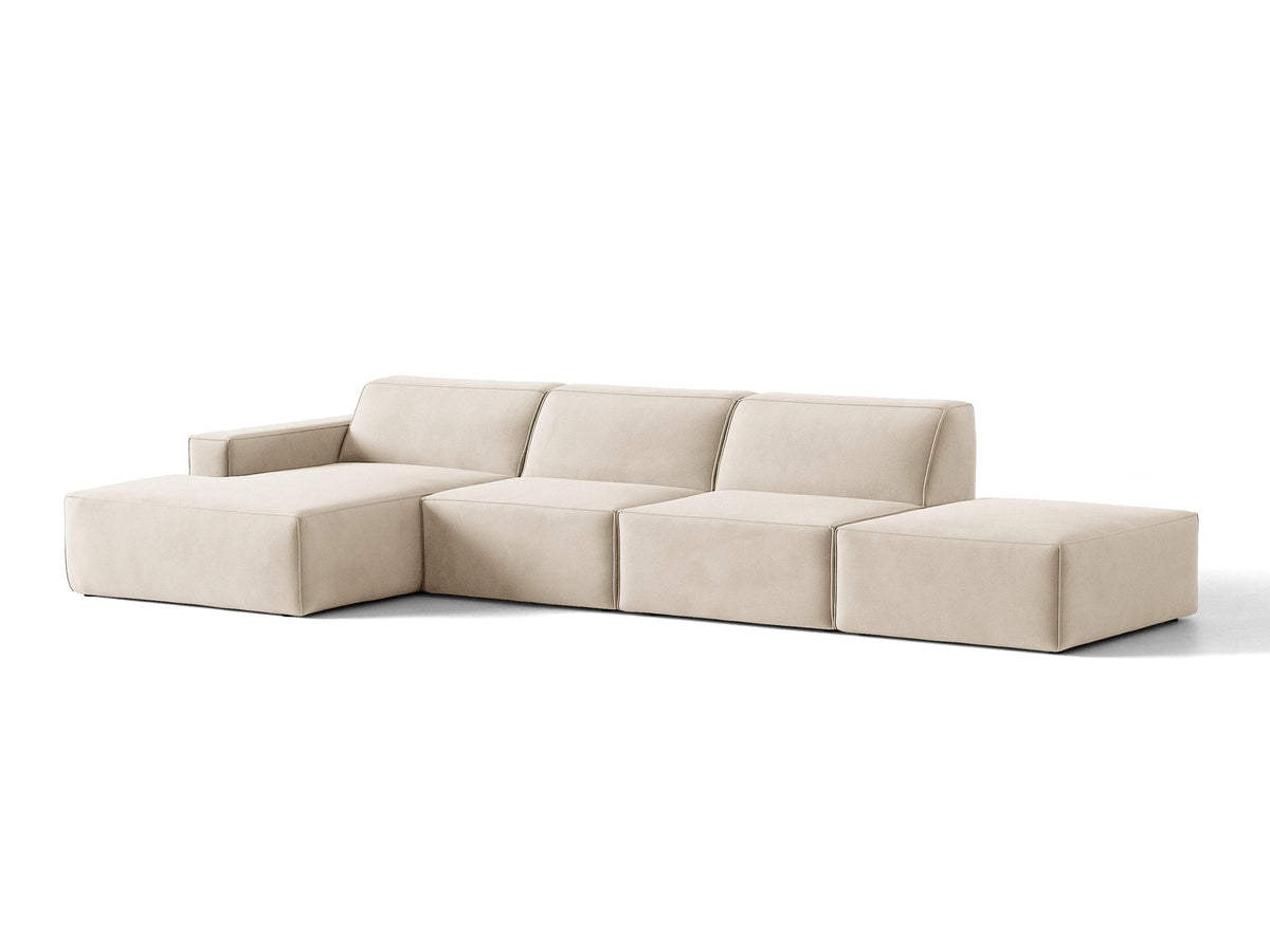 Modulares Ecksofa Jodie von Micadoni, L-Form mit Meridienne links, Polsterstoff, schwarze Beine