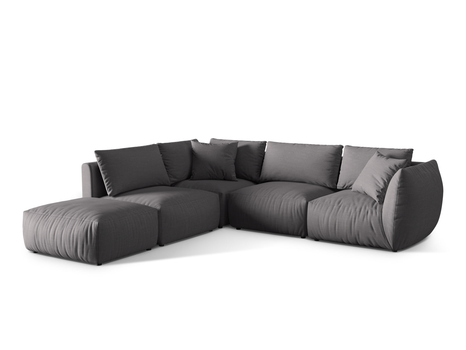 Elegantes, modulares 4-Sitzer Ecksofa in sanften Sandtönen, perfekt für stilvolle Wohnzimmer. Hochwertige Verarbeitung von Micadoni.