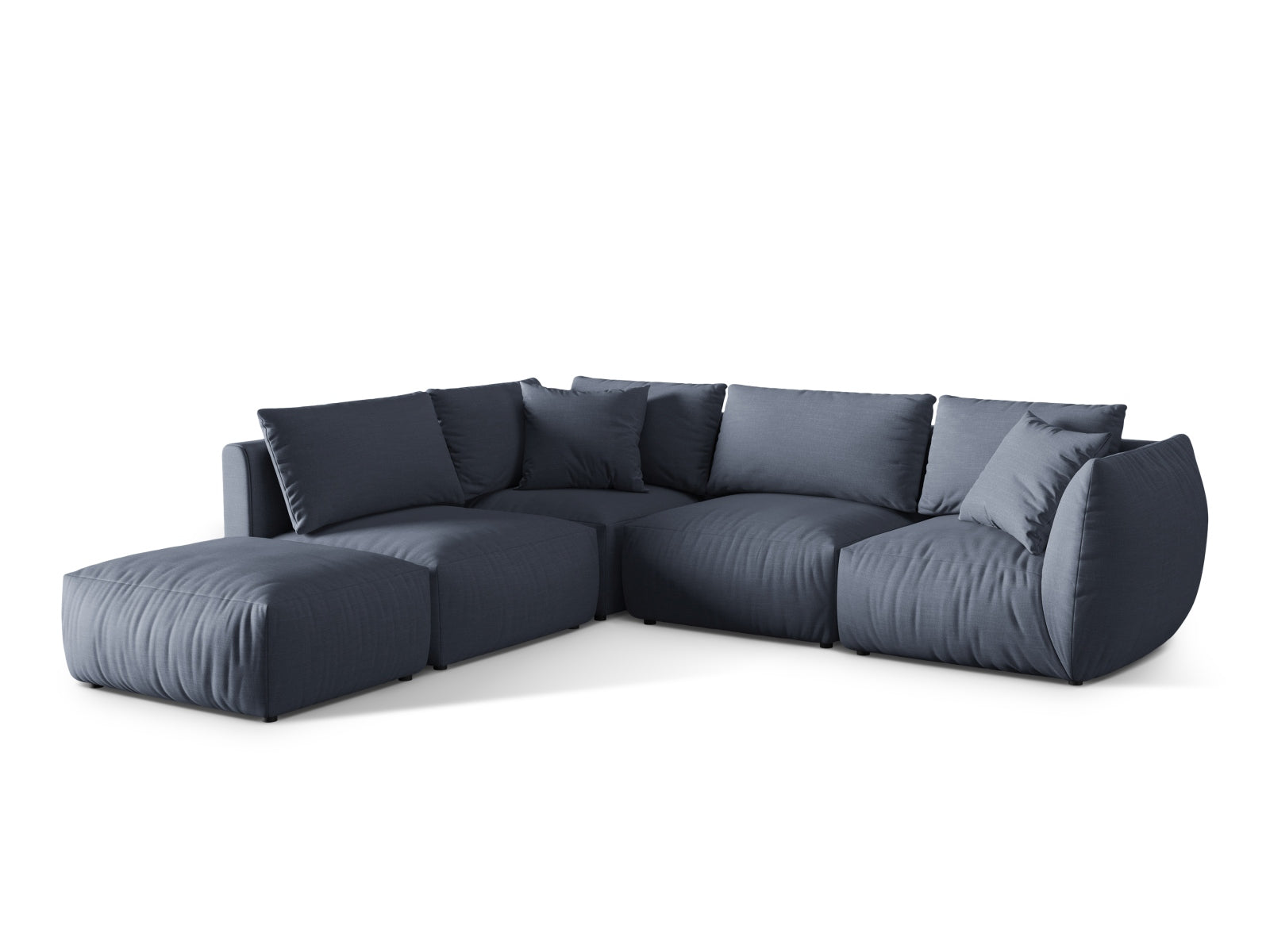Elegantes, modulares 4-Sitzer Ecksofa in zartem Hellgrün, perfekt für stilvolle Wohnzimmer und gemütliche Entspannungsmomente.