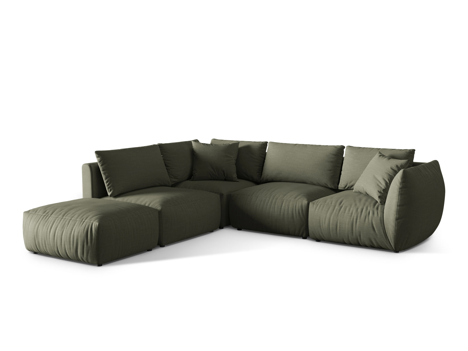 Elegantes, modulares Ecksofa in sanftem Blau, bietet großzügigen Platz für 4 Personen und fügt sich harmonisch in jedes moderne Wohnzimmer ein.