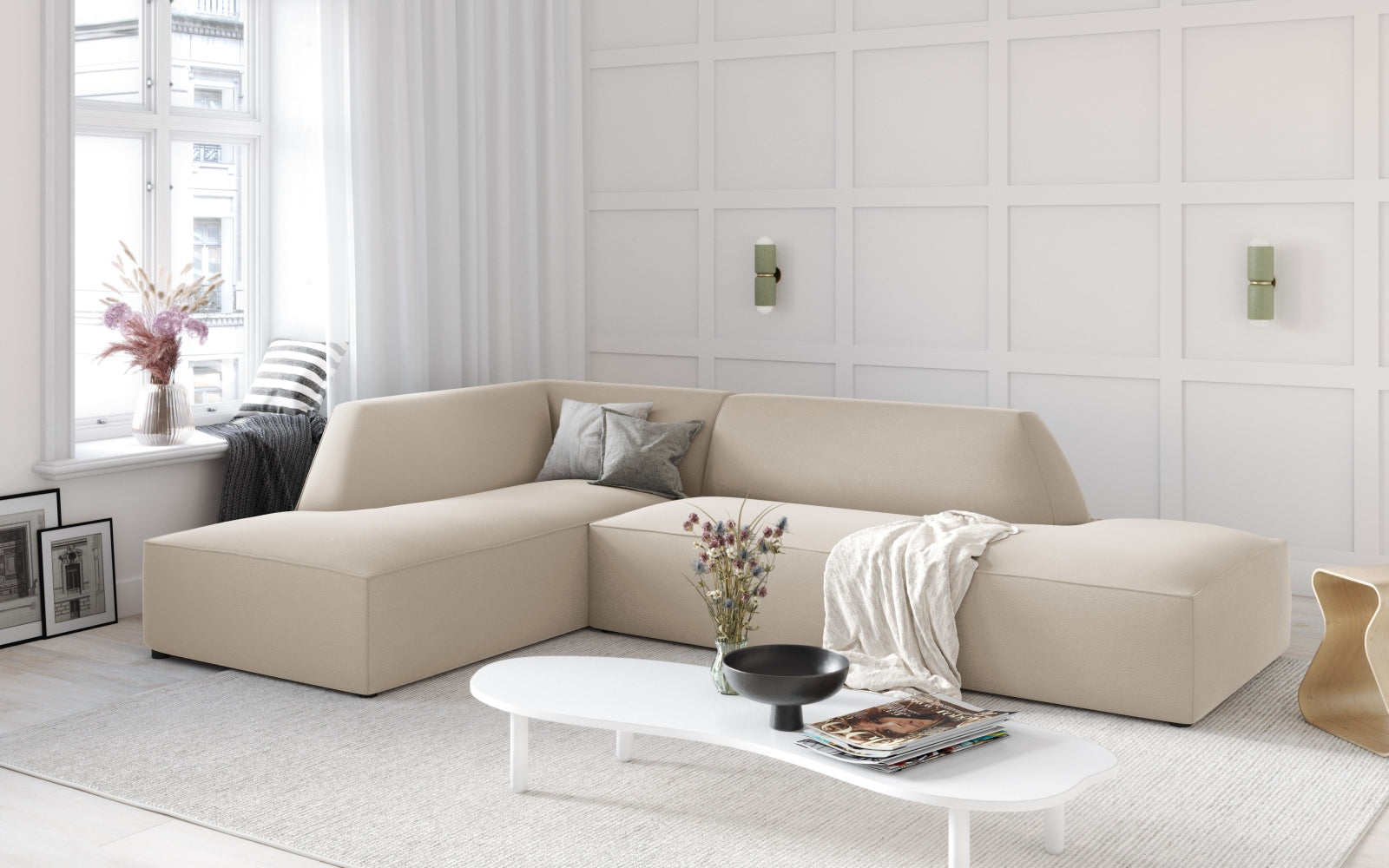 Ruby Velour modulares Ecksofa links 4 Sitzer in Beige-Salvador präsentiert im Onlineshop von KAQTU Design AG. Ecksofa links ist von Micadoni