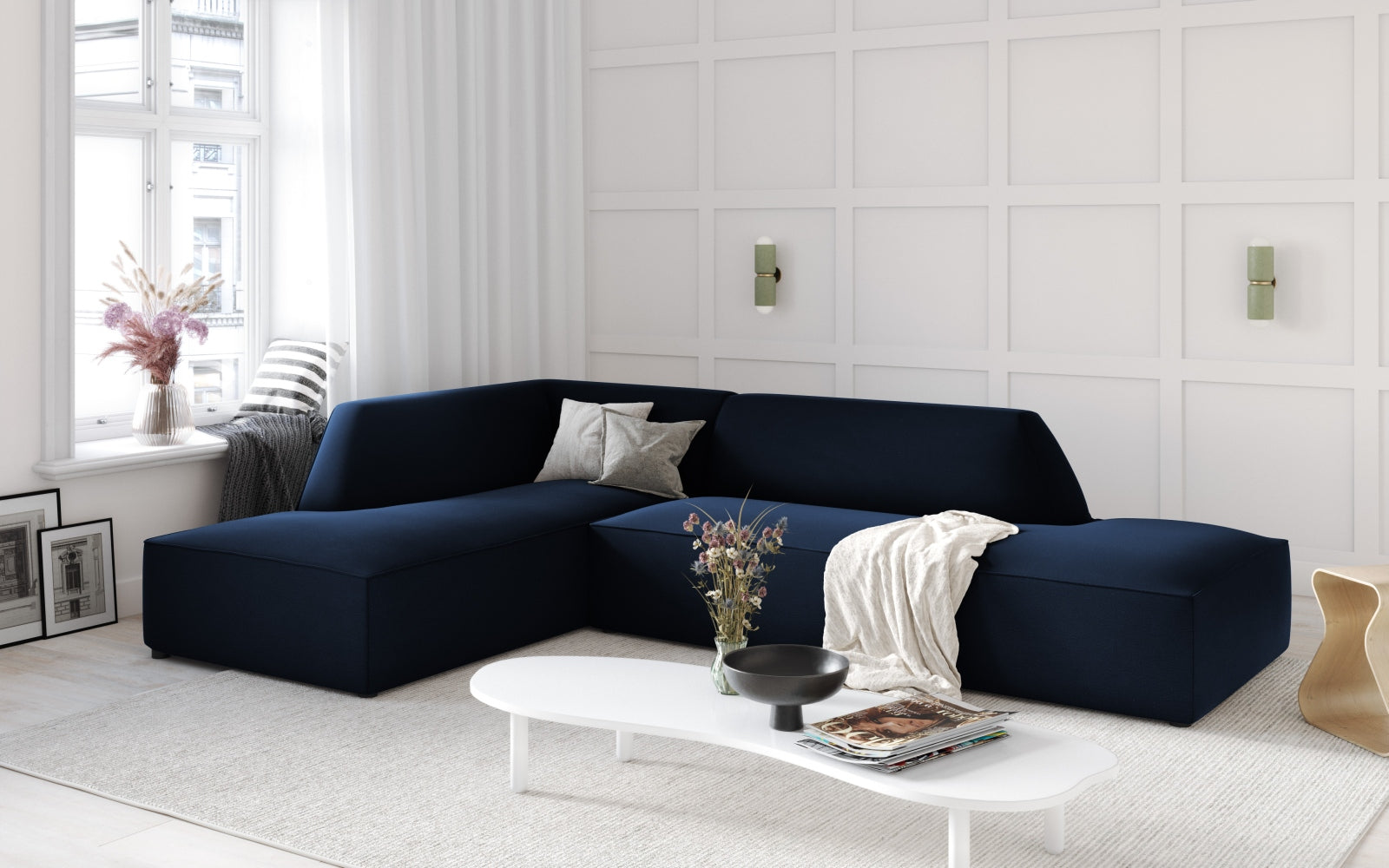 Ruby Velour modulares Ecksofa links 4 Sitzer in Royal Blue-Salvador präsentiert im Onlineshop von KAQTU Design AG. Ecksofa links ist von Micadoni
