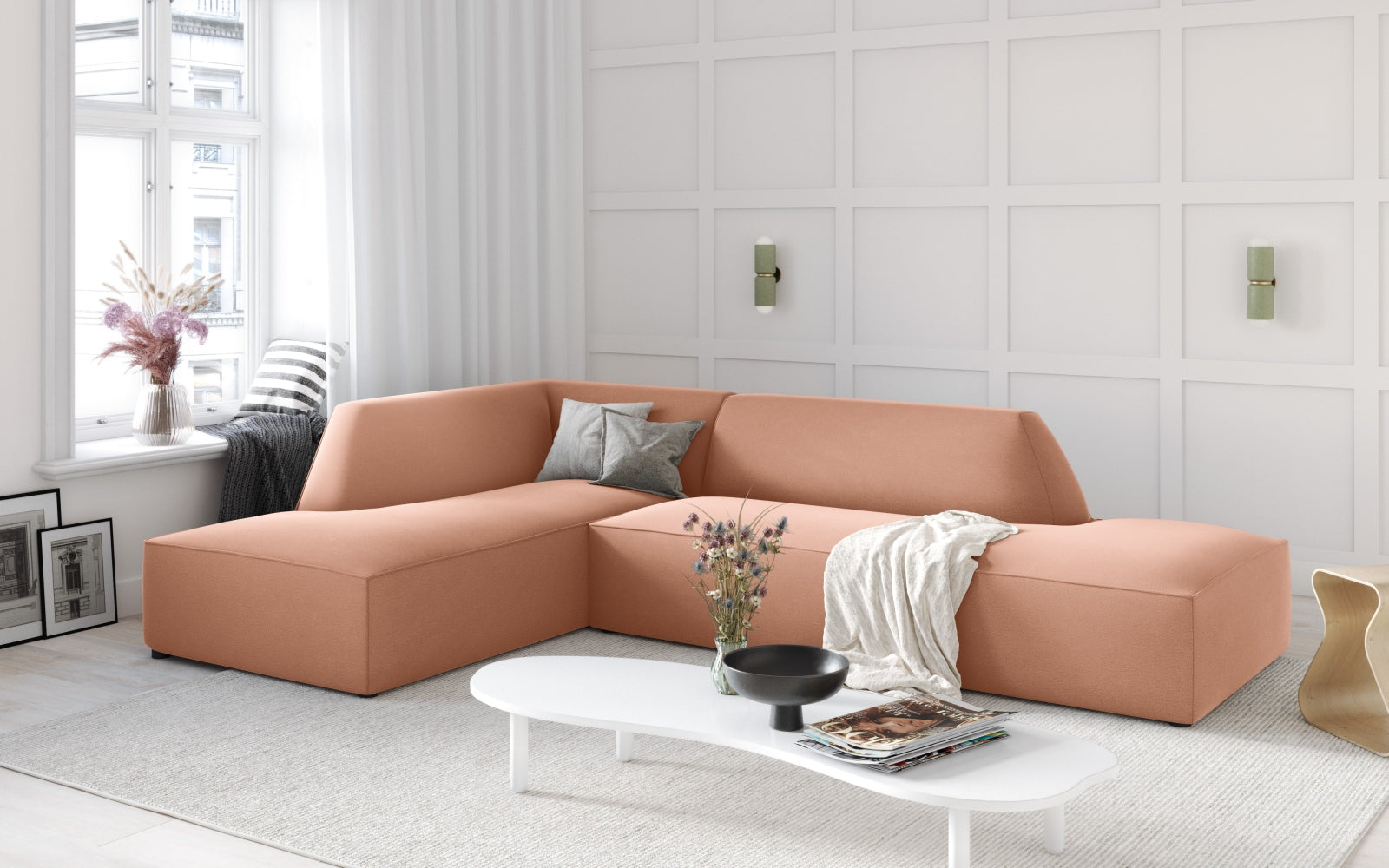 Ruby Velour modulares Ecksofa links 4 Sitzer in Pink-Salvador präsentiert im Onlineshop von KAQTU Design AG. Ecksofa links ist von Micadoni