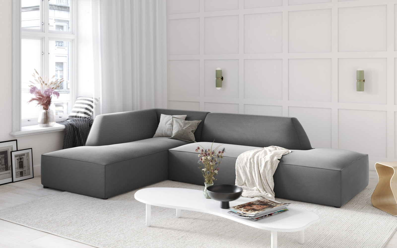 Ruby Velour modulares Ecksofa links 4 Sitzer in Grey-Salvador präsentiert im Onlineshop von KAQTU Design AG. Ecksofa links ist von Micadoni
