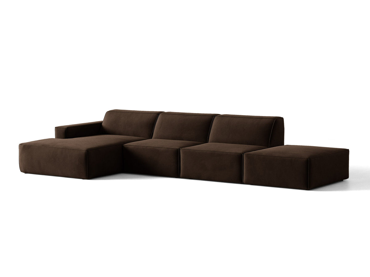 Modulares Ecksofa Jodie von Micadoni, L-Form mit Meridienne links, Polsterstoff, schwarze Beine
