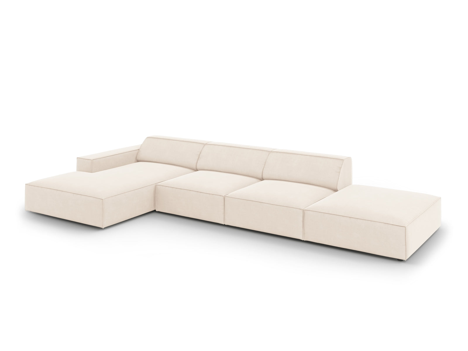 Modulares Ecksofa Jodie in sanftem Beige, perfekt für moderne Wohnzimmer. 5-Sitzer von Micadoni vereint Stil und Komfort.