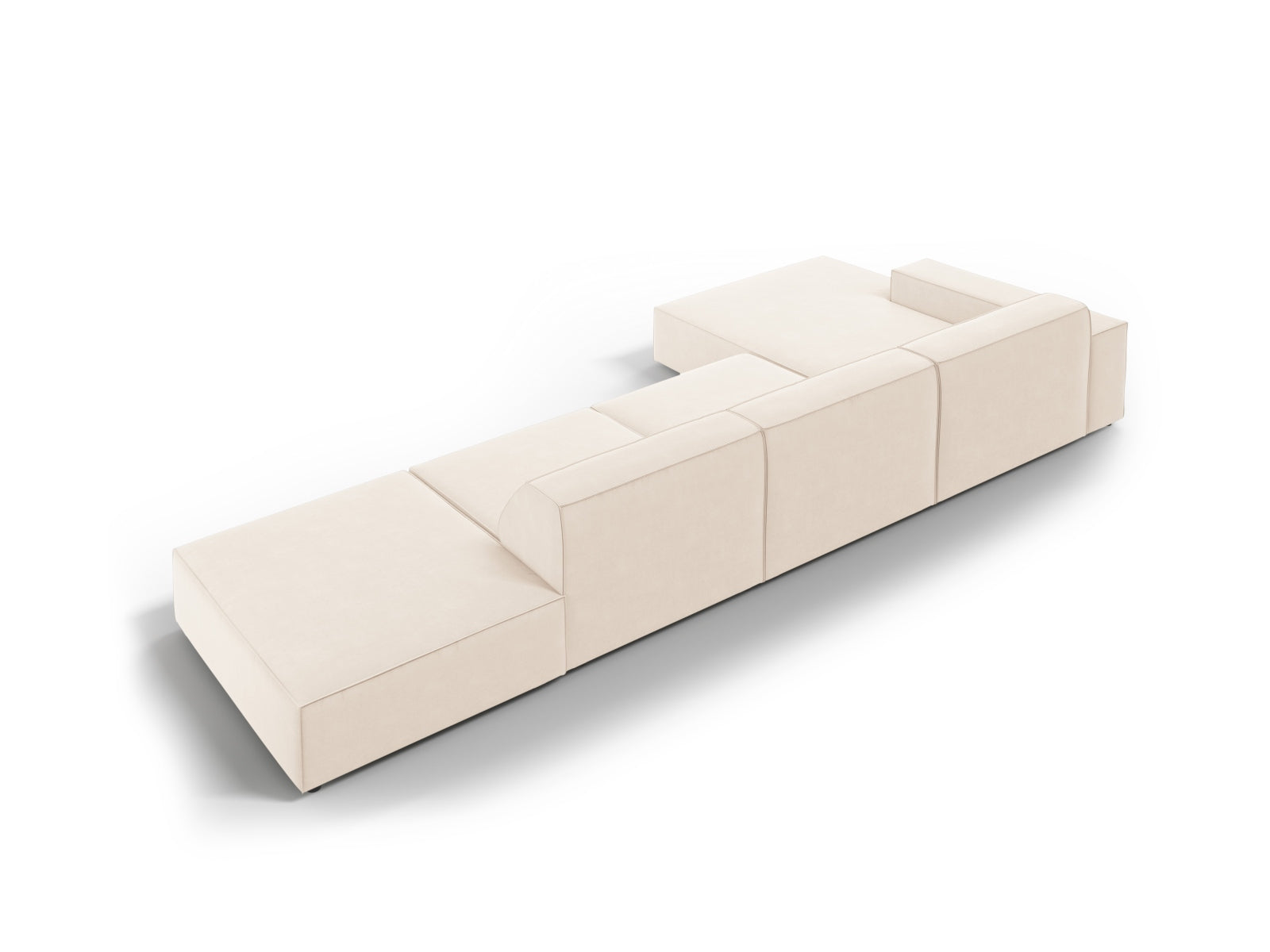 Bequemes, modulares 5-Sitzer Ecksofa Jodie in sanftem Beige, perfekt für entspannte Abende und stilvolle Einrichtungsideen.