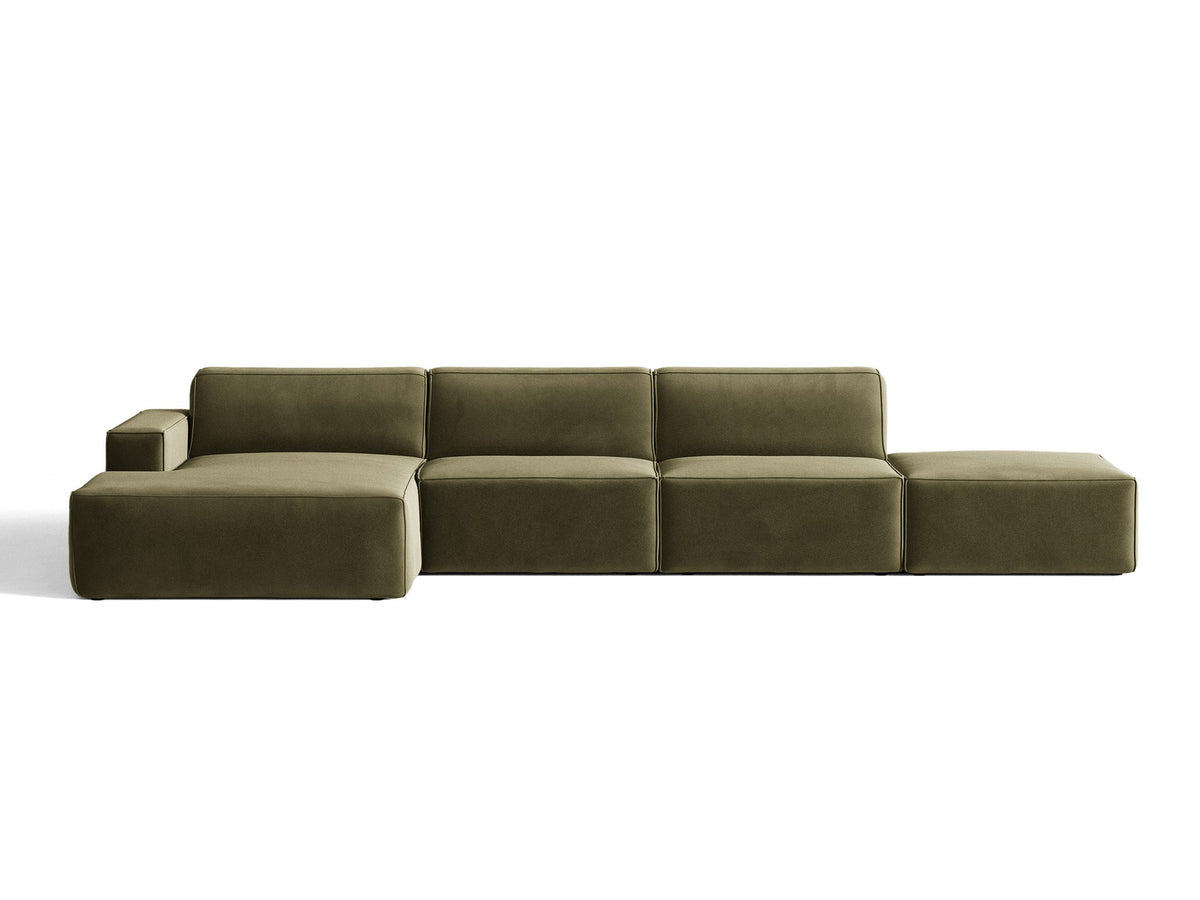 Modulares Ecksofa Jodie von Micadoni, L-Form mit Meridienne links, Polsterstoff, schwarze Beine