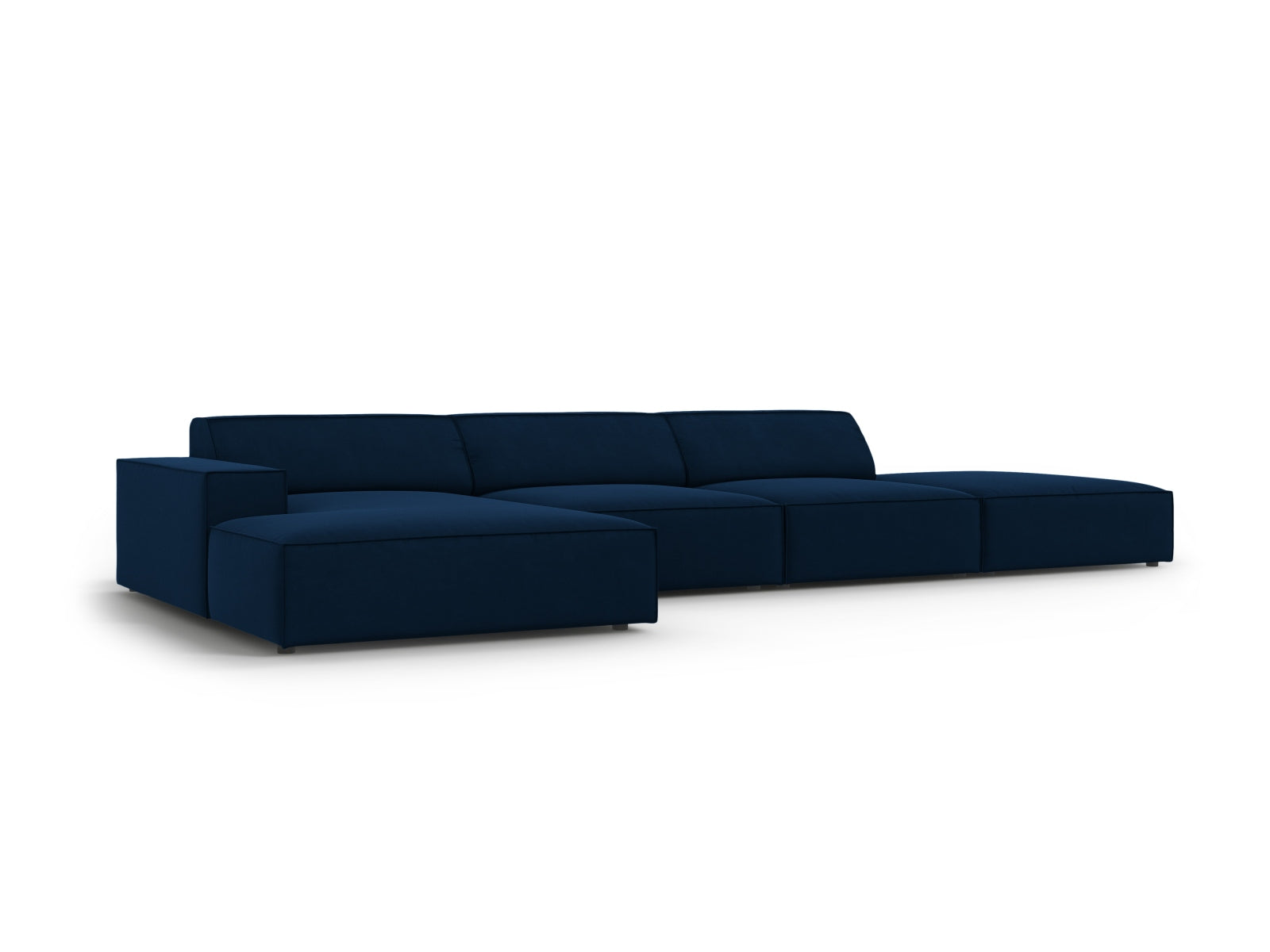Elegantes, modulares 5-Sitzer Ecksofa Jodie in Royal Blue, linksseitig, vereint modernen Stil und hohen Sitzkomfort für Ihr Zuhause.
