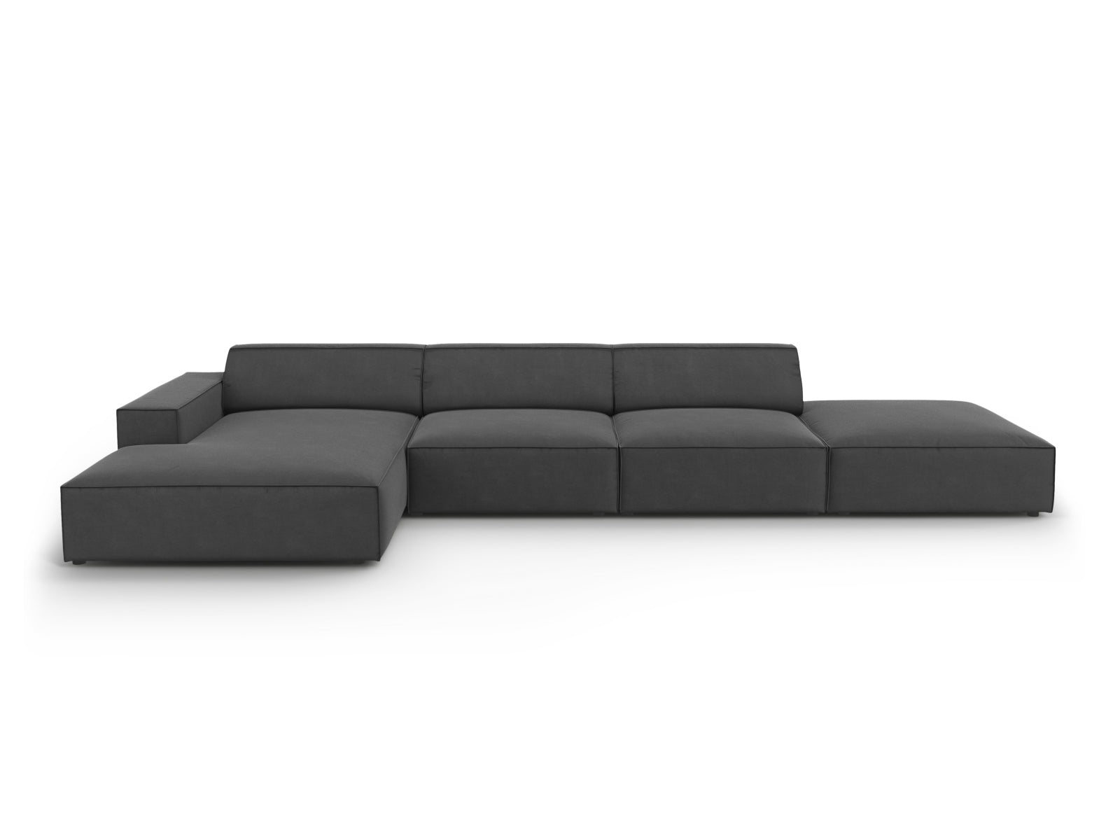 Jodie Velour modulares Ecksofa links 5 Sitzer in Grey-Bluvel präsentiert im Onlineshop von KAQTU Design AG. L-Sofa links ist von Micadoni