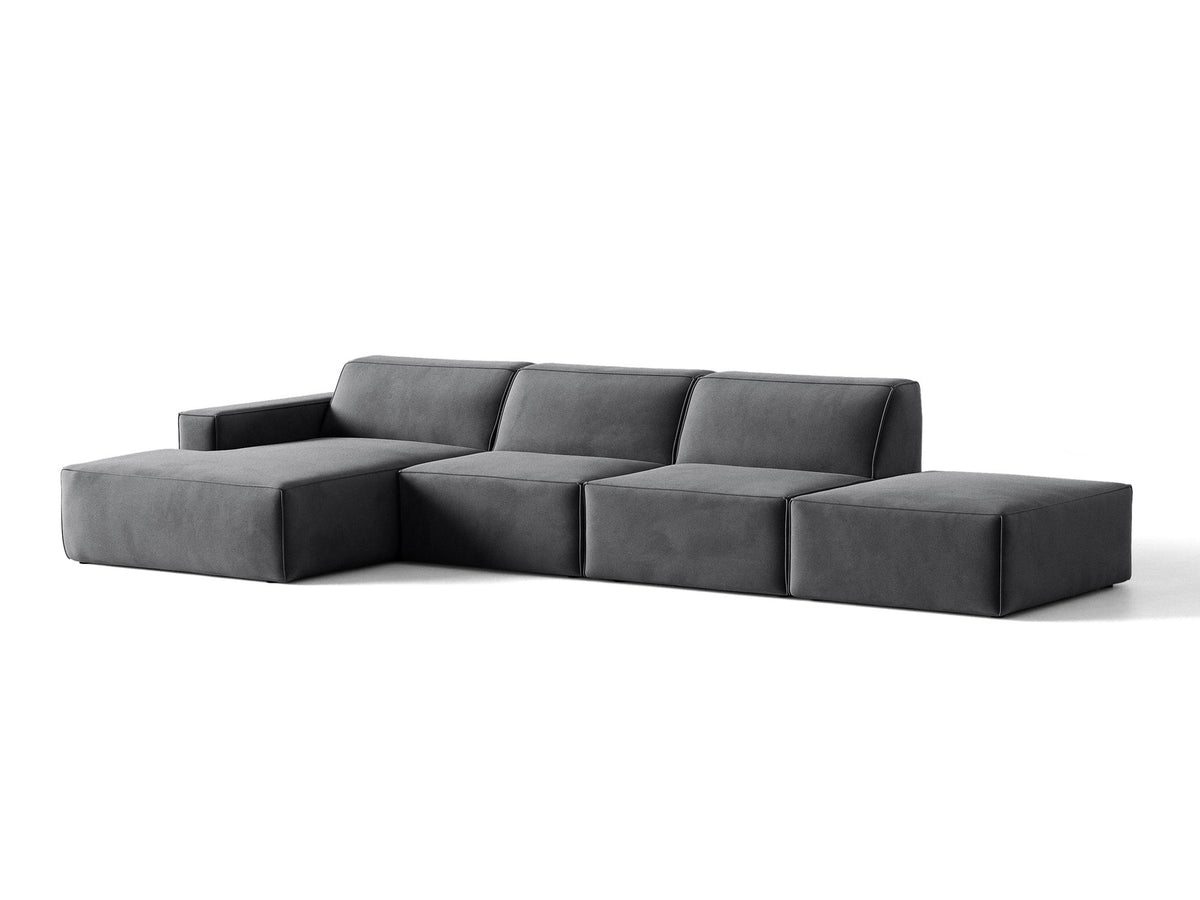 Modulares Ecksofa Jodie von Micadoni, L-Form mit Meridienne links, Polsterstoff, schwarze Beine