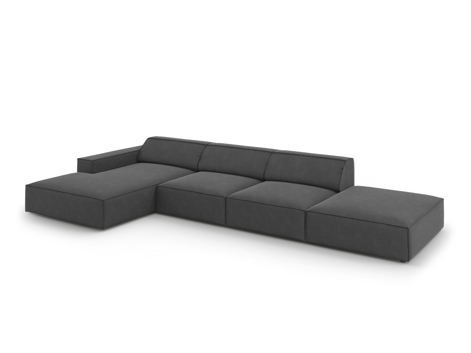 Modulares Jodie Velour Ecksofa in Grau-Blau, 5-Sitzer, linksseitig, perfekt für moderne Wohnkonzepte und gemütliche Entspannung, von Micadoni.
