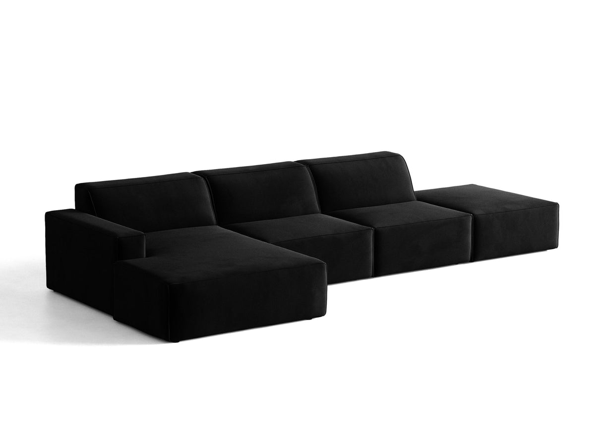 Modulares Ecksofa Jodie von Micadoni, L-Form mit Meridienne links, Polsterstoff, schwarze Beine