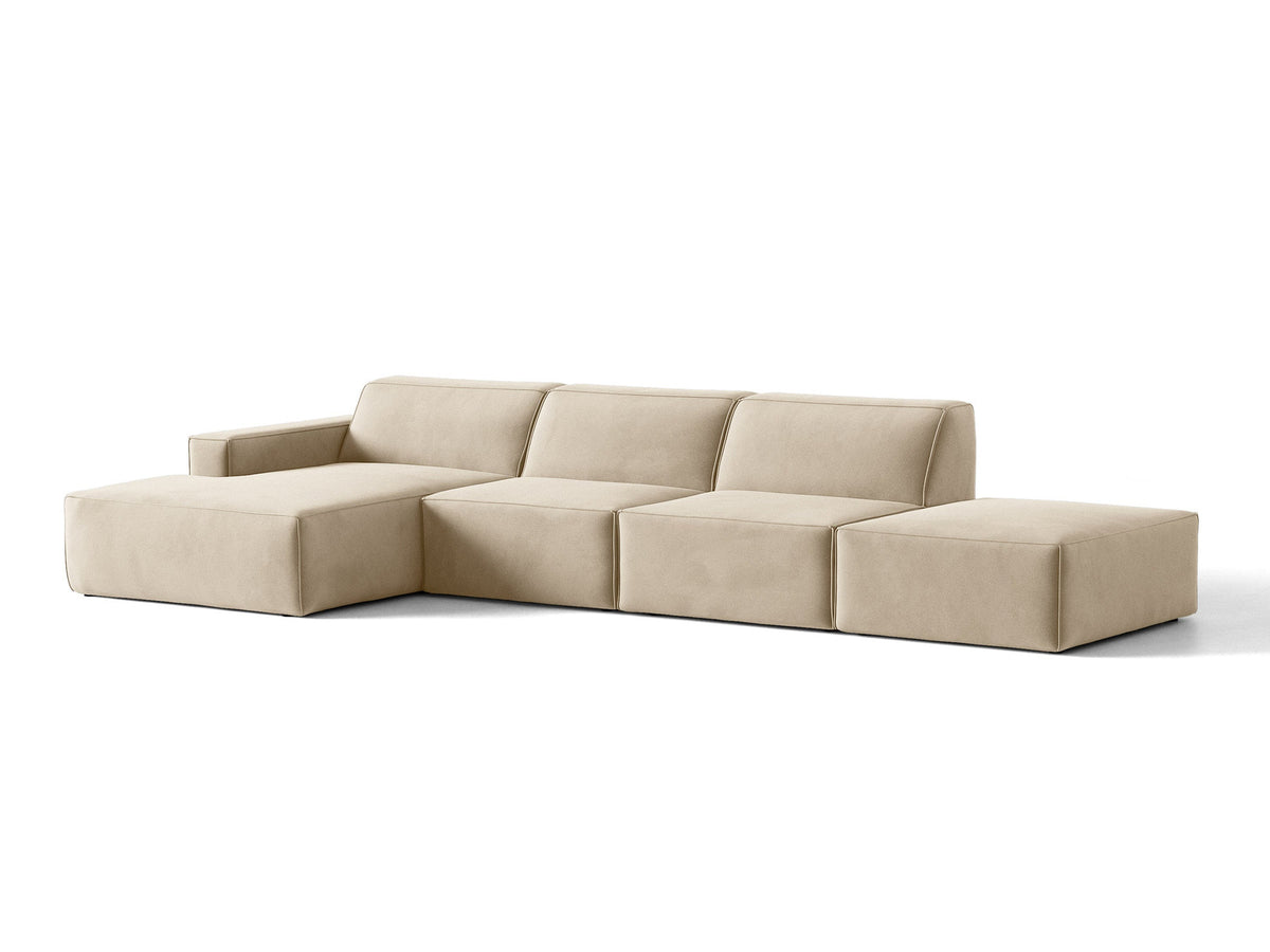 Modulares Ecksofa Jodie von Micadoni, L-Form mit Meridienne links, Polsterstoff, schwarze Beine