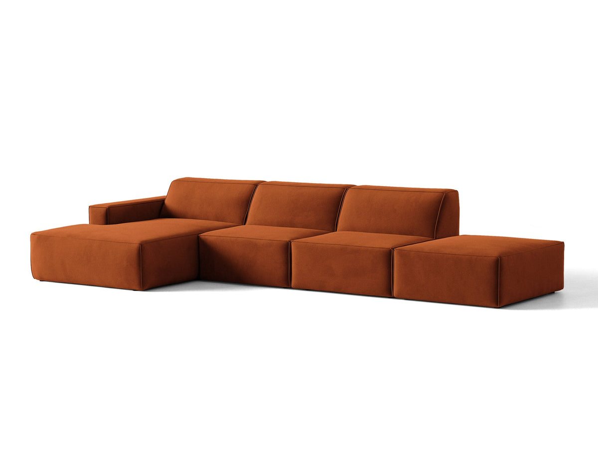 Modulares Ecksofa Jodie von Micadoni, L-Form mit Meridienne links, Polsterstoff, schwarze Beine