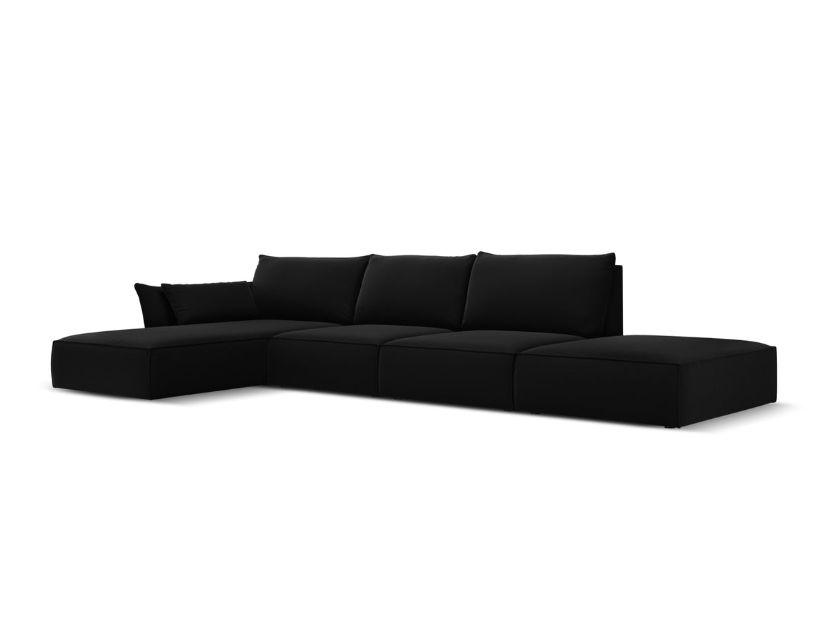 Kaelle Velour Ecksofa links 5 Sitzer in Black-Bluvel präsentiert im Onlineshop von KAQTU Design AG. L-Sofa links ist von Micadoni