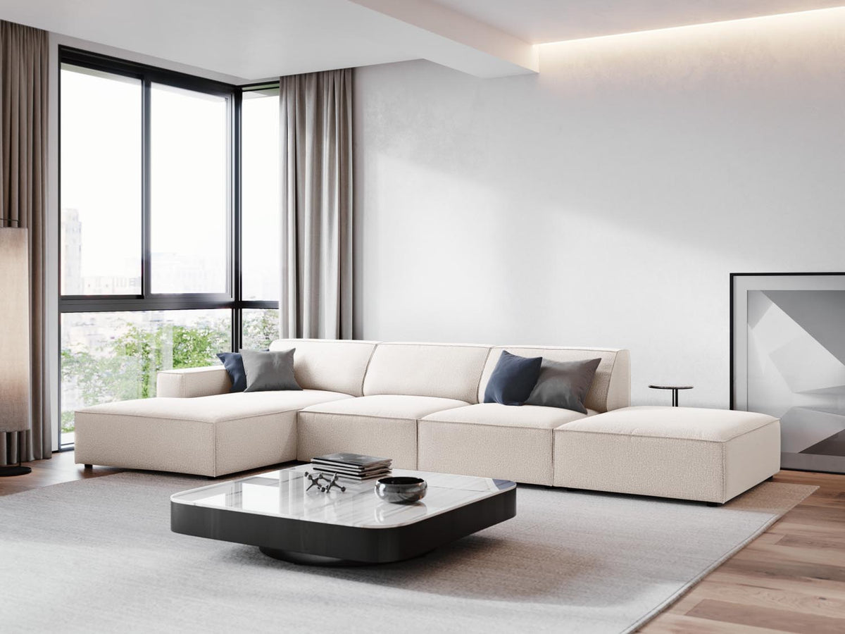 Modulares Ecksofa Jodie von Micadoni, L-Form mit Meridienne links, Polsterstoff, schwarze Beine