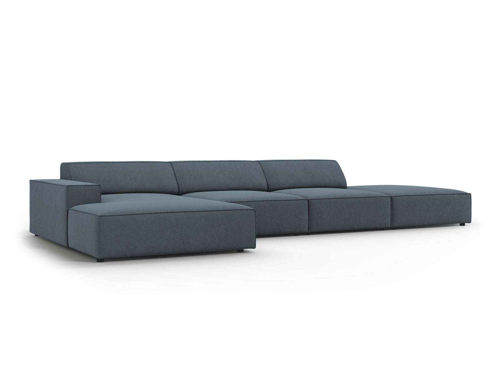Stilvolles, modulares Ecksofa Jodie in Blau, ideal für 5 Personen, kombiniert Komfort und modernes Design für jeden Wohnraum.