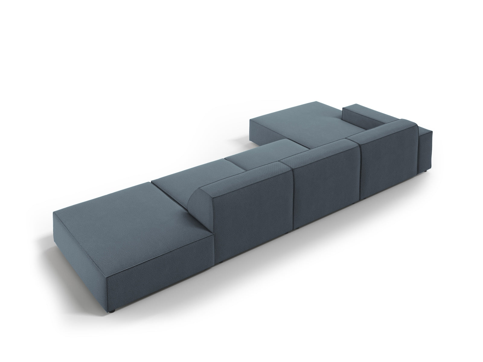 Elegantes, blaues Ecksofa Jodie von Micadoni, 5-Sitzer, modulares Design für flexibles Wohnen und gemütliche Stunden mit Freunden.