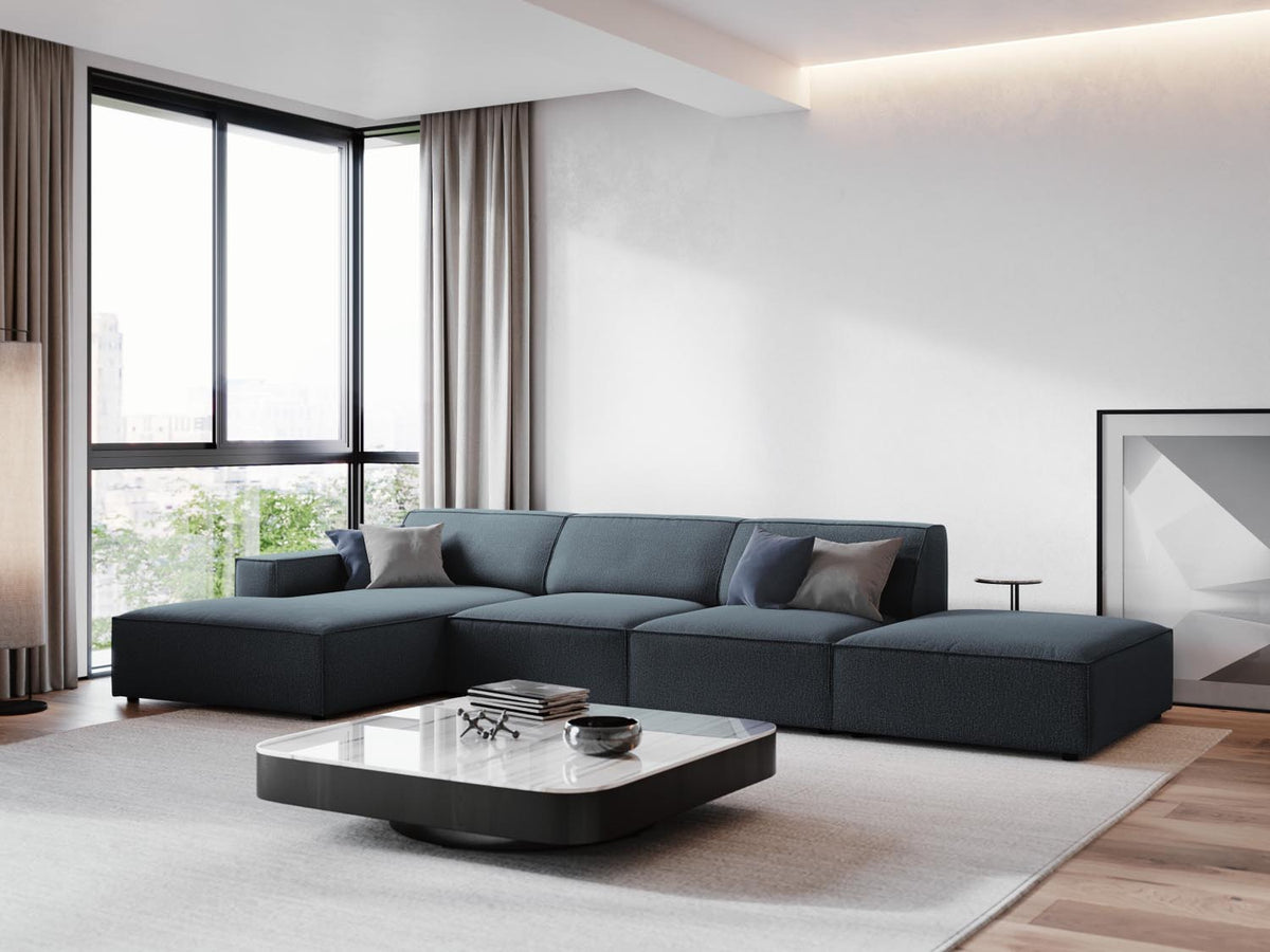 Modulares Ecksofa Jodie von Micadoni, L-Form mit Meridienne links, Polsterstoff, schwarze Beine