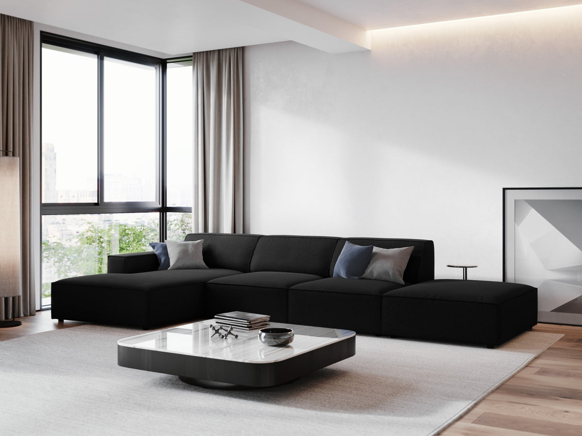 Modulares Ecksofa Jodie von Micadoni, L-Form mit Meridienne links, Polsterstoff, schwarze Beine