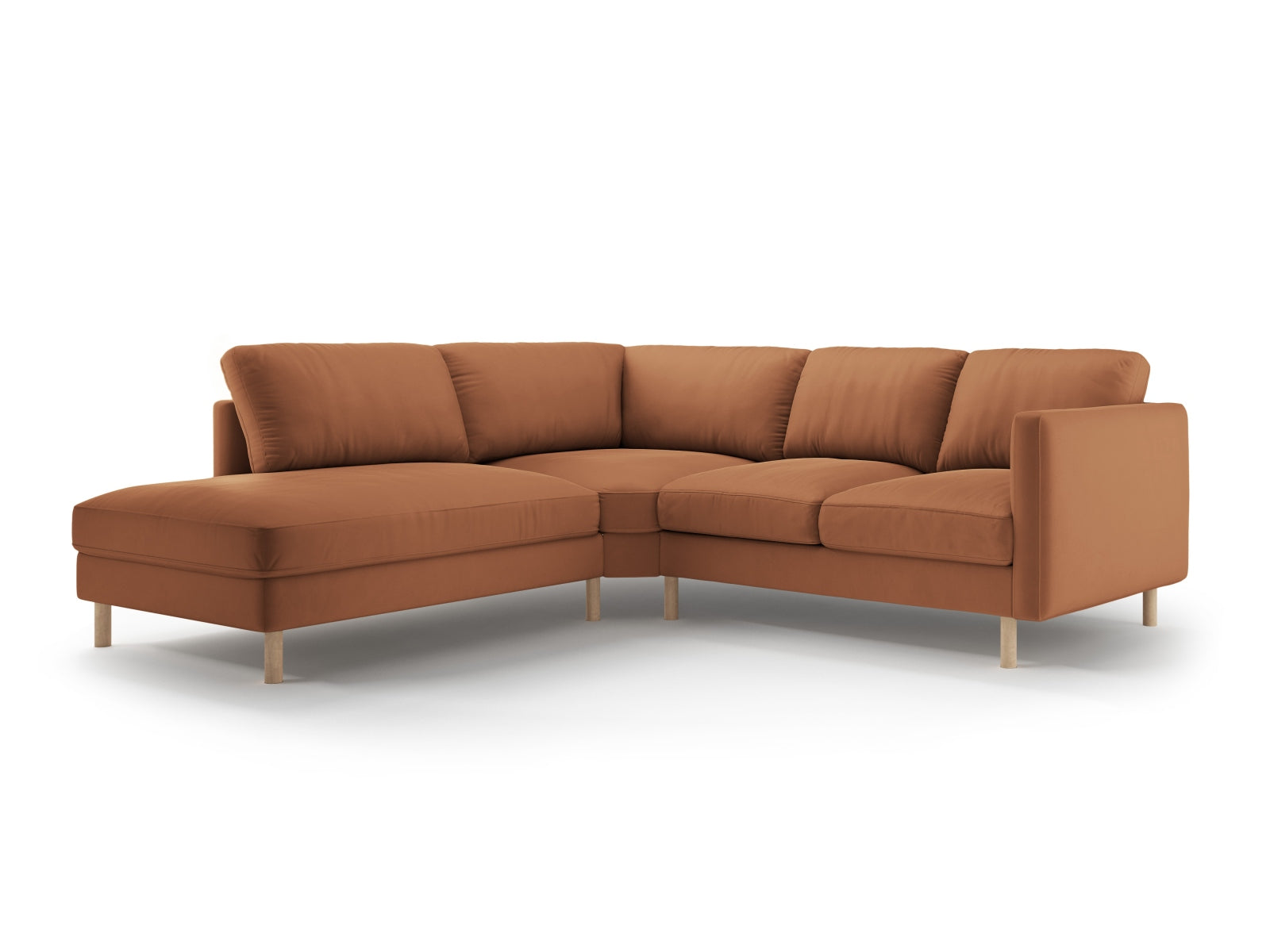 Elegantes linksseitiges Ecksofa Eden Velour für 4 Personen, ideal für entspannte Stunden und modernes Wohndesign.