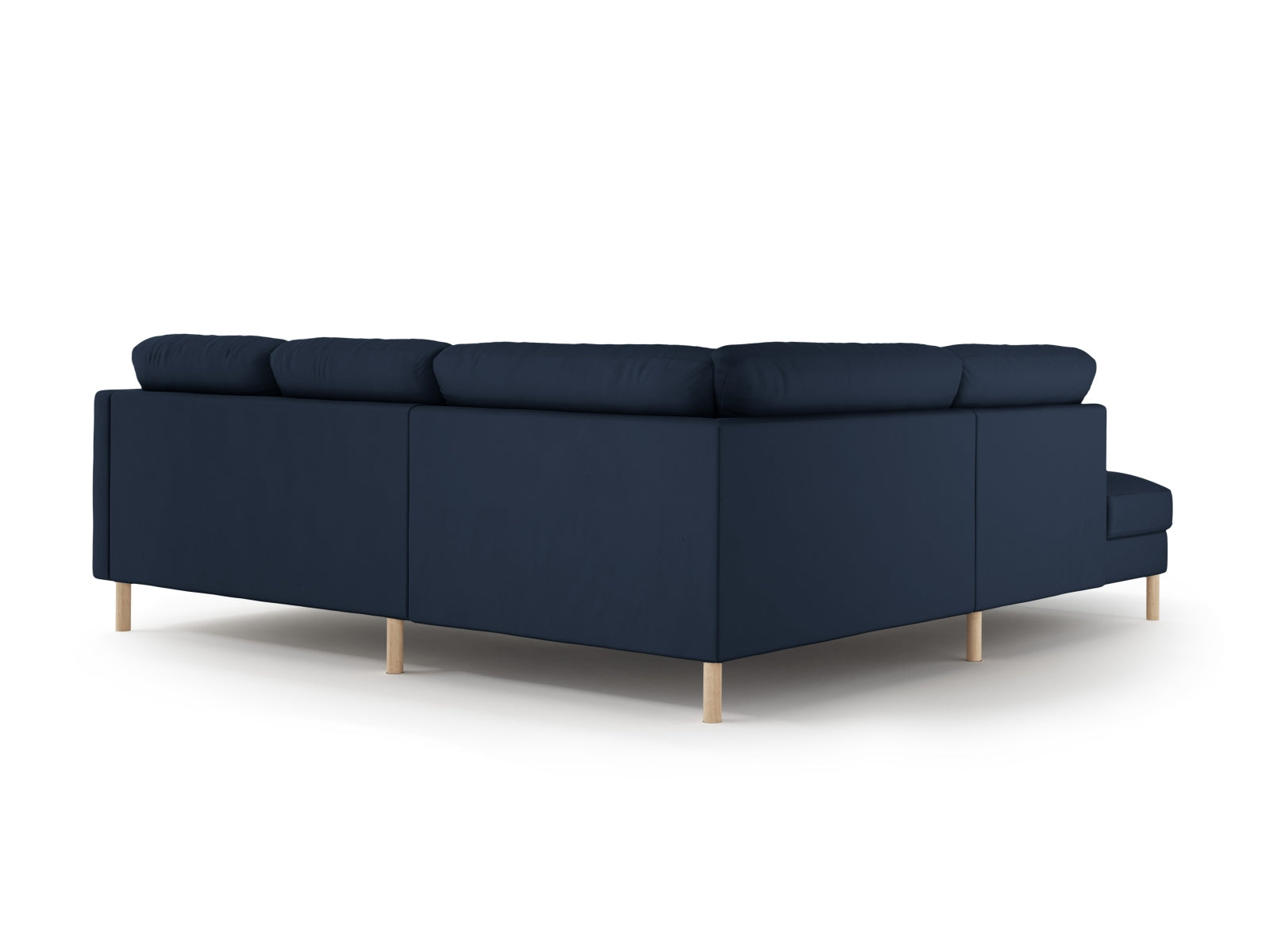 Elegantes linksseitiges Ecksofa Eden Velour in tiefem Blau, ideal für entspannte Stunden und geschmackvolle Wohnräume.