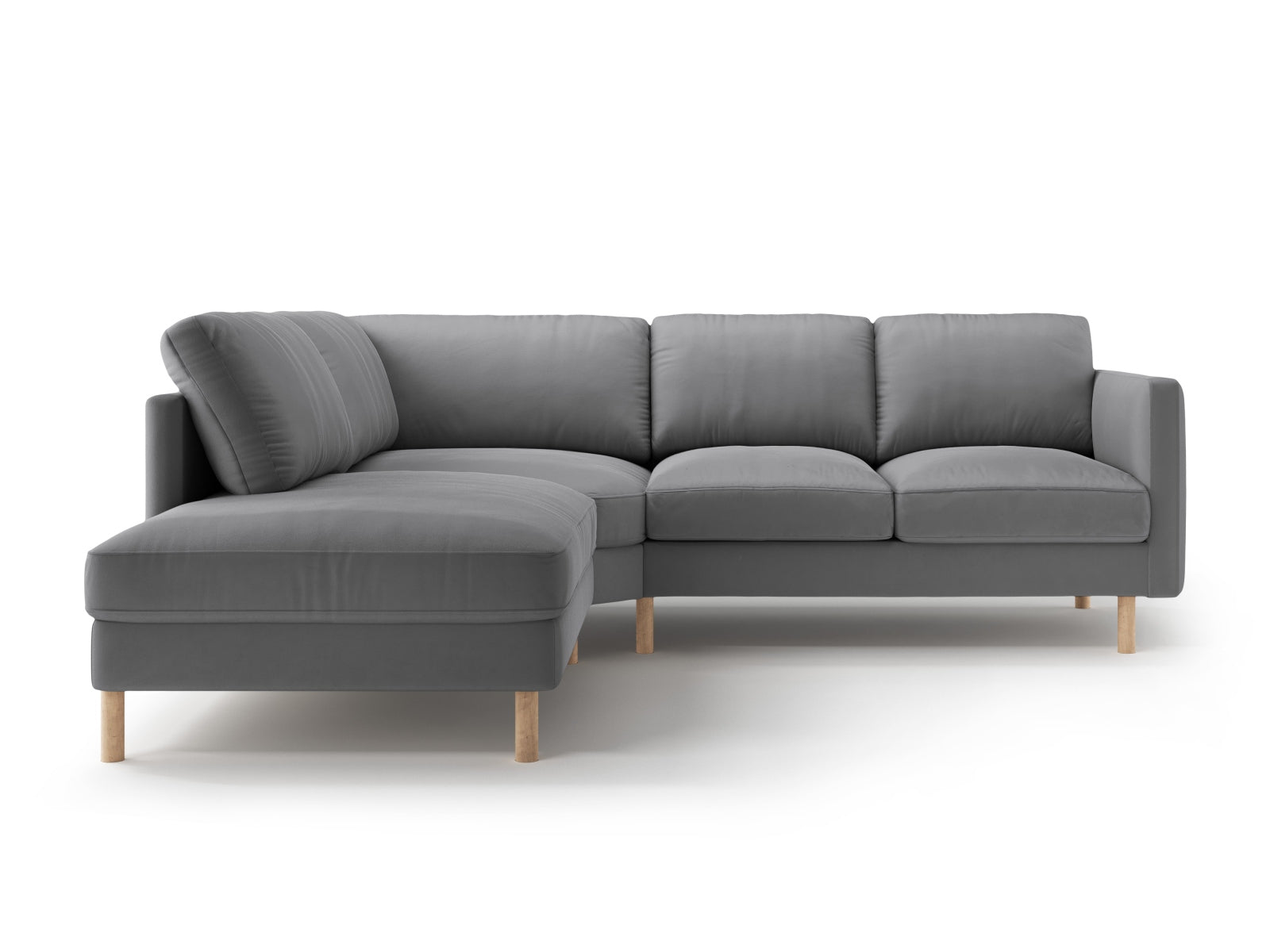 Stylisches 4-Sitzer Ecksofa Eden Velour in Grau, perfekt für gemütliche Abende und stilvolle Einrichtung von Micadoni.