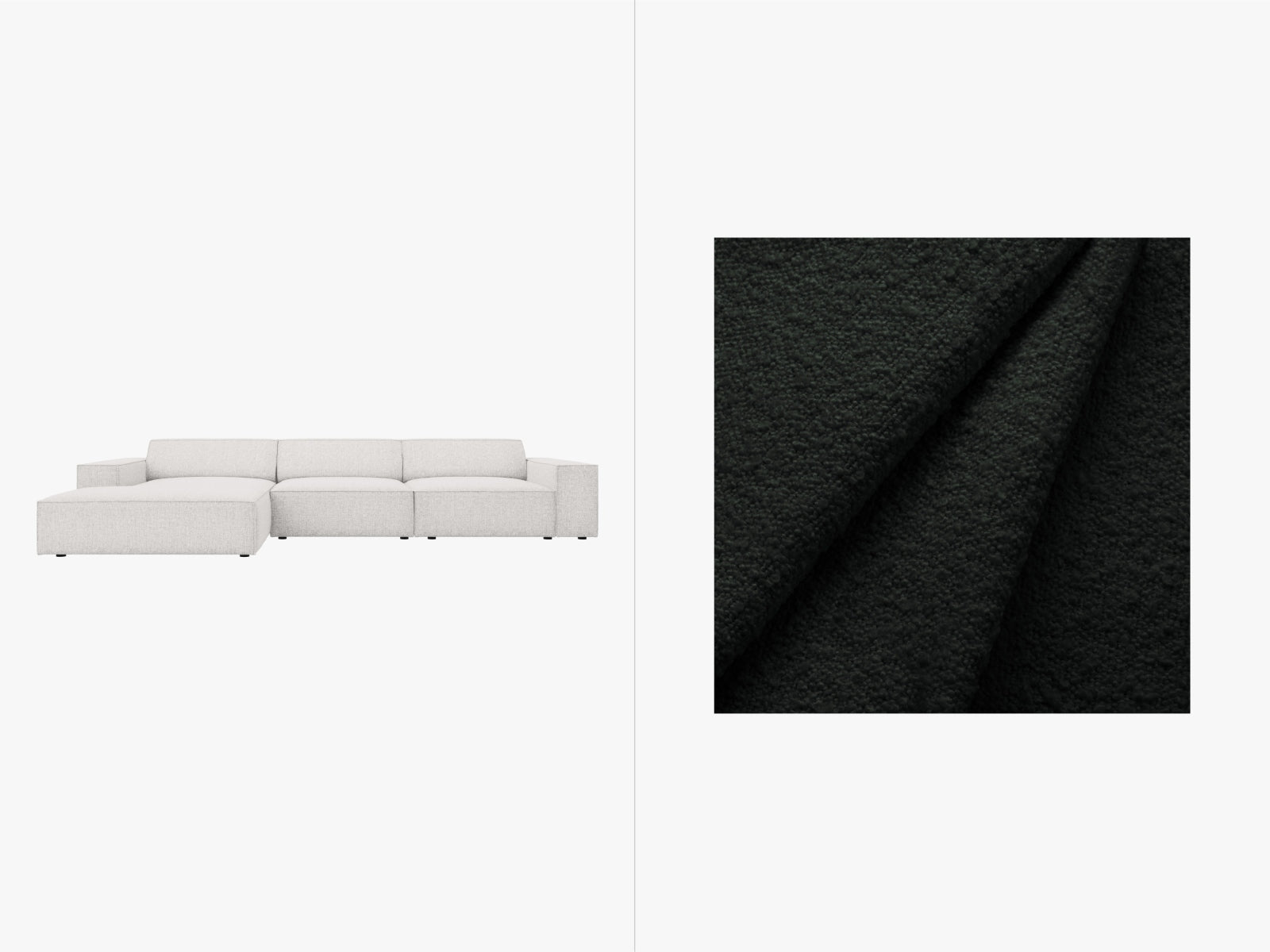 Modulares Jodie Boucle Ecksofa links, 4-Sitzer in sanften Farben, elegantes Design für gemütliche Wohnräume, vielseitig einsetzbar.