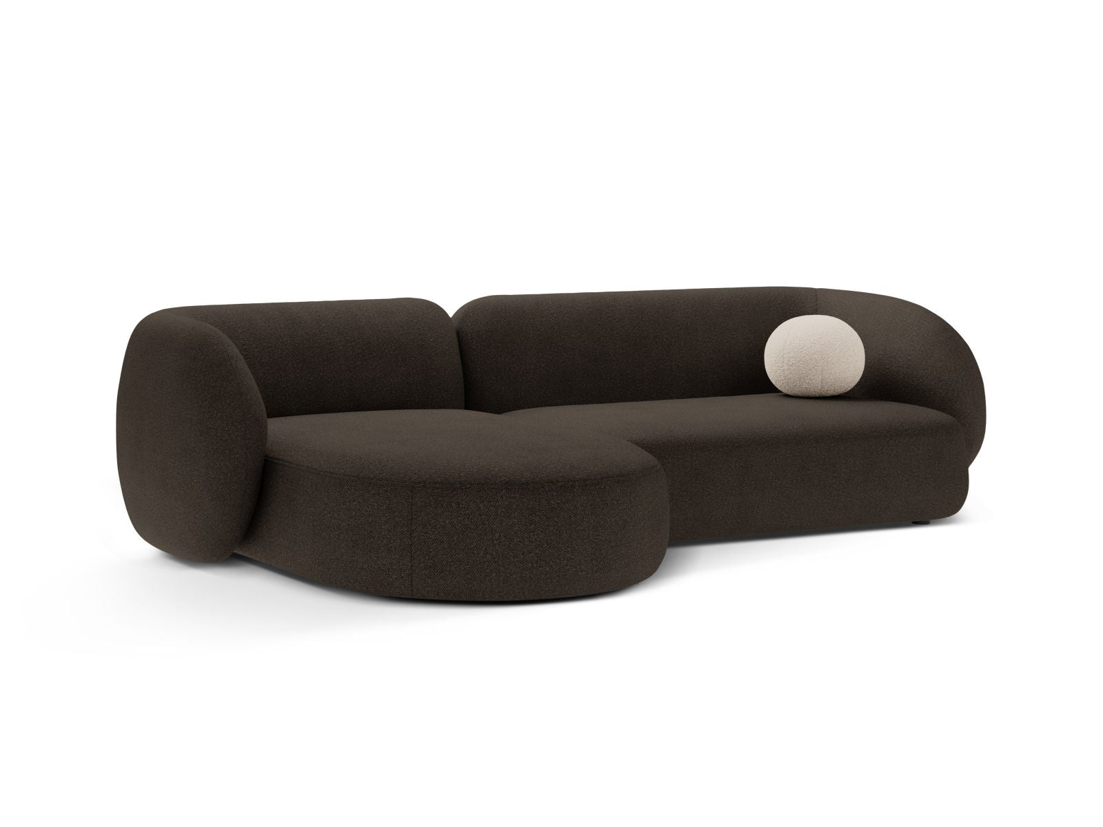 Elegantes 3-Sitzer Ecksofa links Kate von Micadoni in stilvollem Braun-Baloo, ideal für moderne Wohnräume.