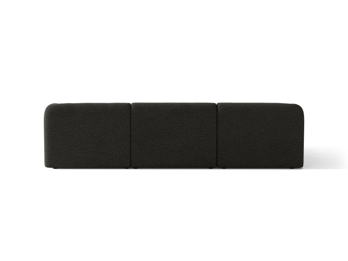 Miley Linkes Ecksofa von Micadoni, L-Sofa links in Dunkelbeige mit Bluvel-Stoffbezug und schwarzen Kunststoffbeinen, Frontalansicht.