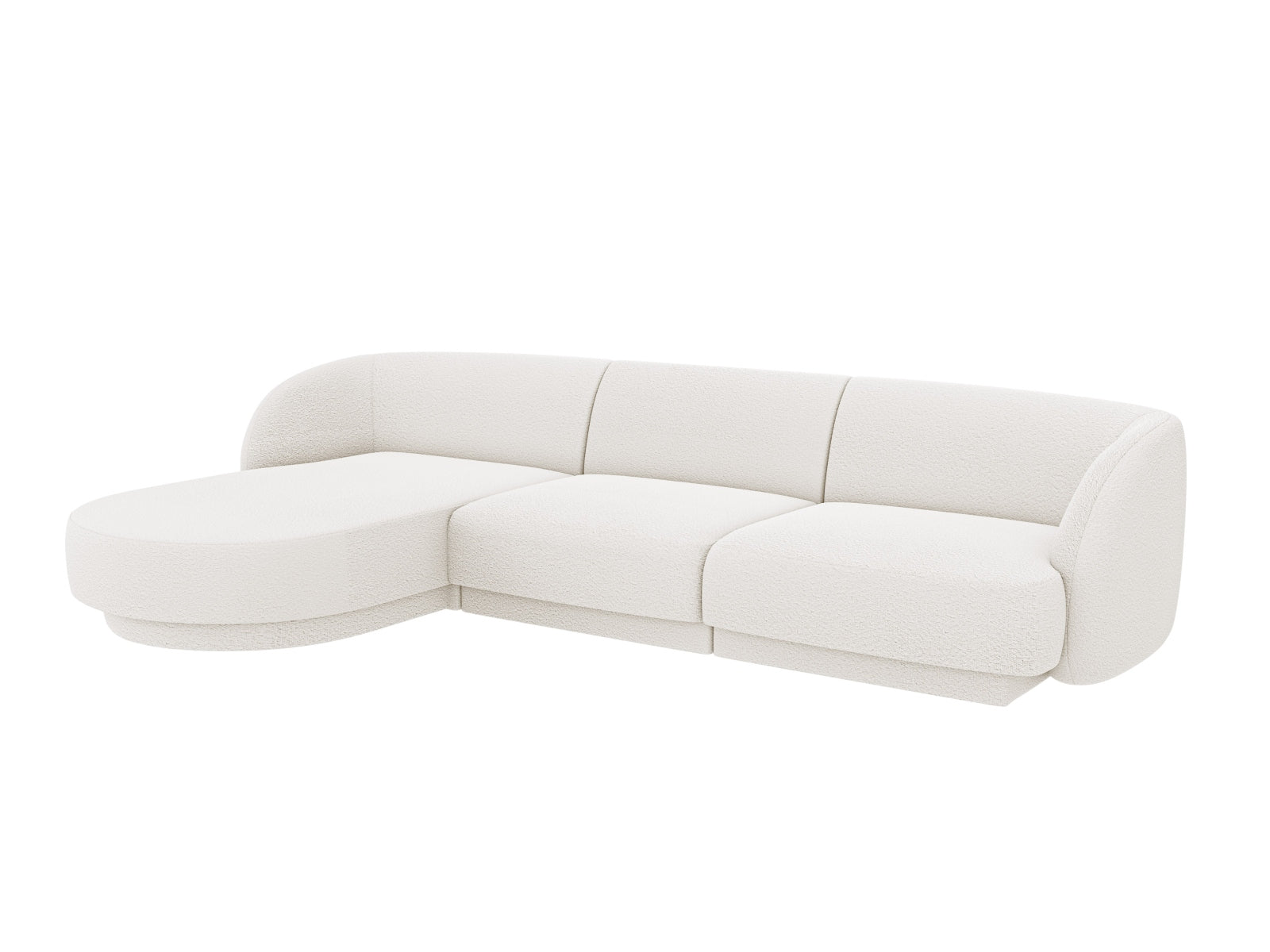Elegantes Miley Boucle Ecksofa links, 4-Sitzer in stilvollem Weiß, ideal für moderne Wohnräume, präsentiert von Micadoni.