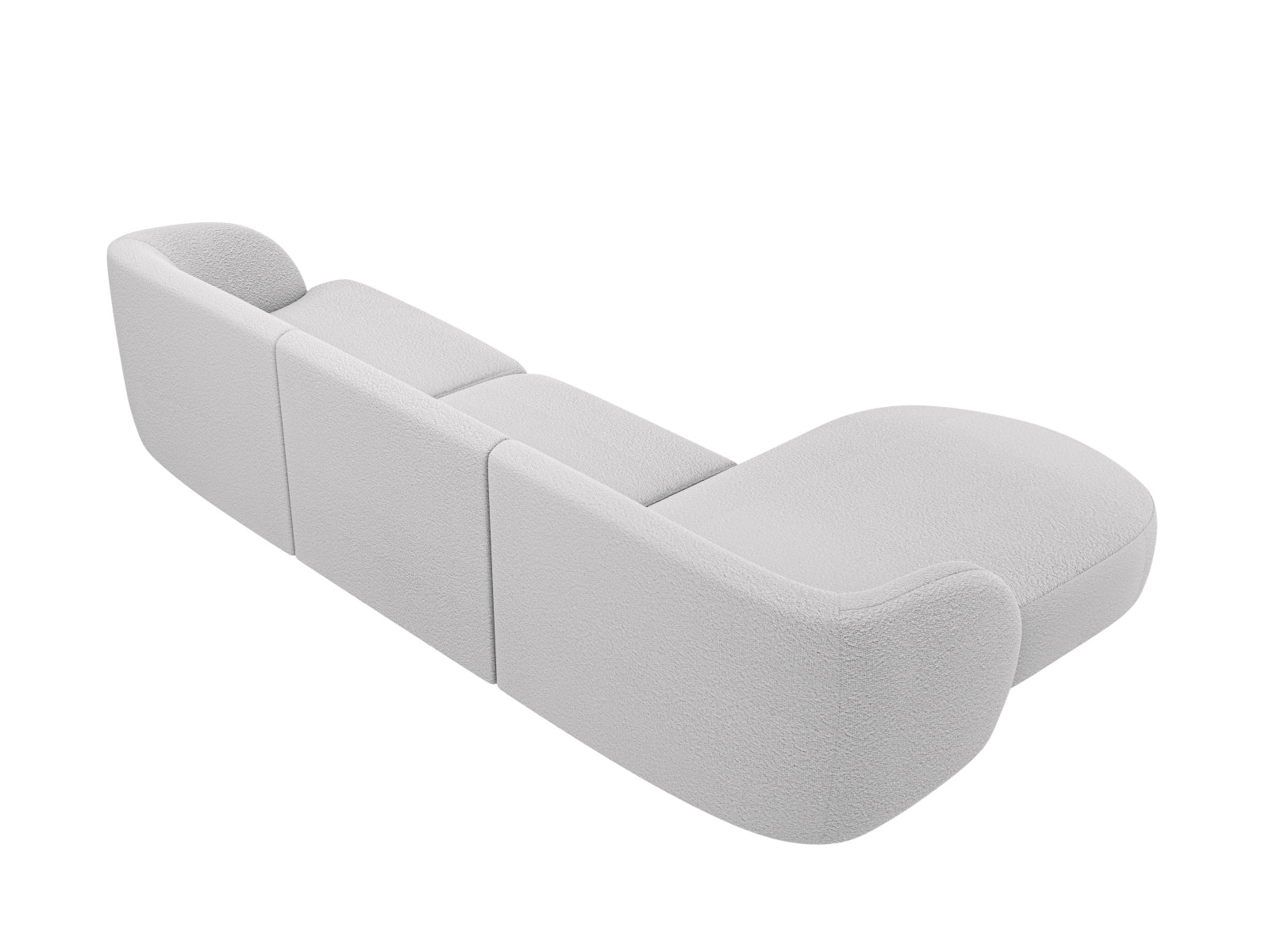 Elegantes Miley Boucle Ecksofa links, 4-Sitzer in sanftem Grau, perfekt für stilvolle Wohnzimmer, erhältlich bei Micadoni.