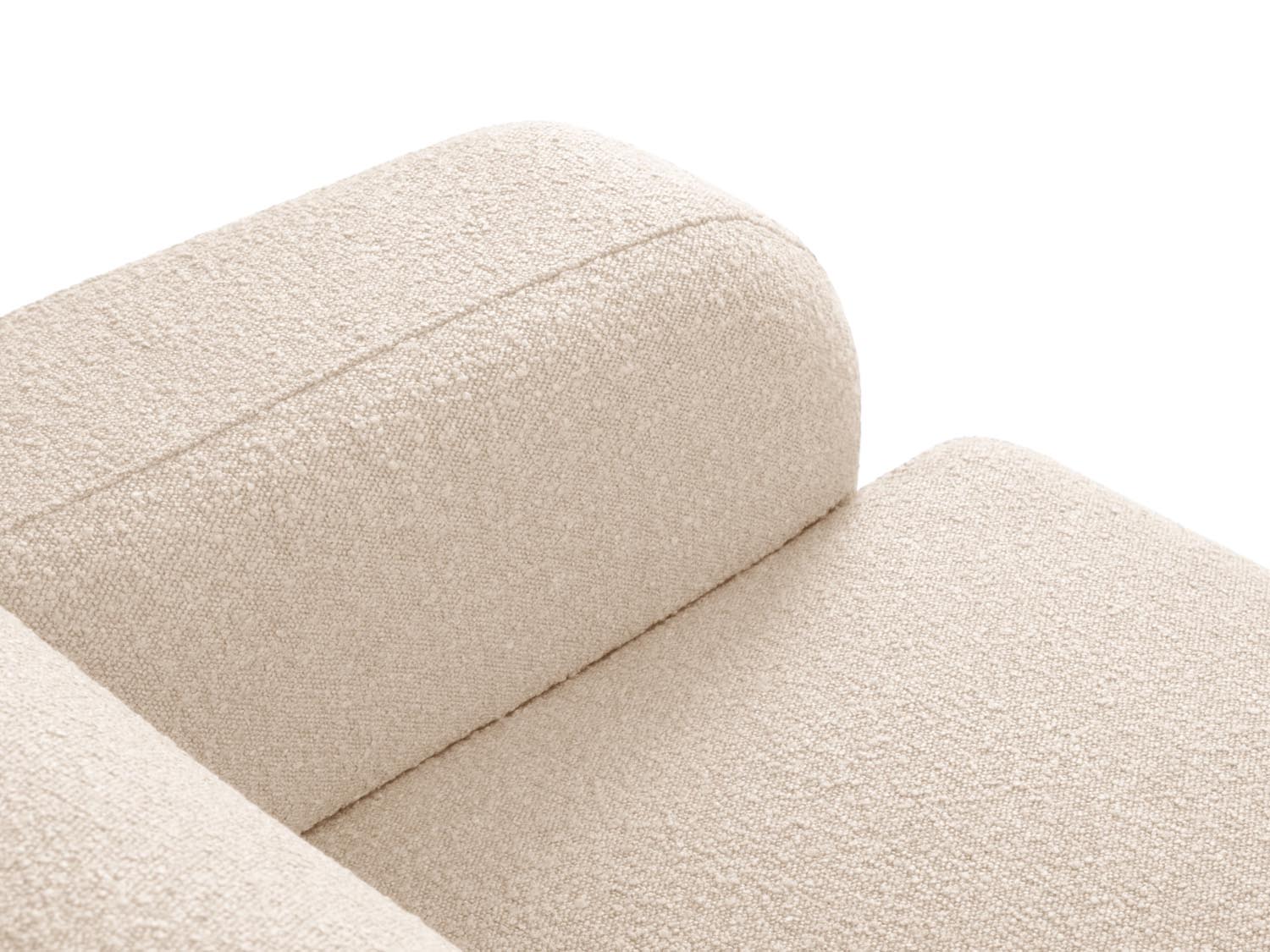Stylisches, beiges Ecksofa Molino Boucle, 4-Sitzer, mit weichem Bezug und elegantem Design, perfekt für gemütliche Abende im Wohnbereich.