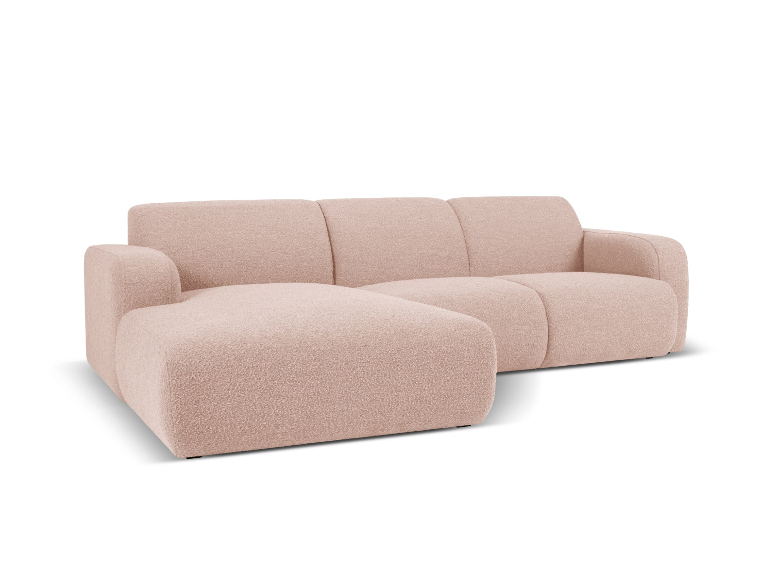 Elegantes Molino Boucle Ecksofa links in sanftem Powder Pink, ideal für stilvolle Wohnräume. 4-Sitzer von Micadoni.