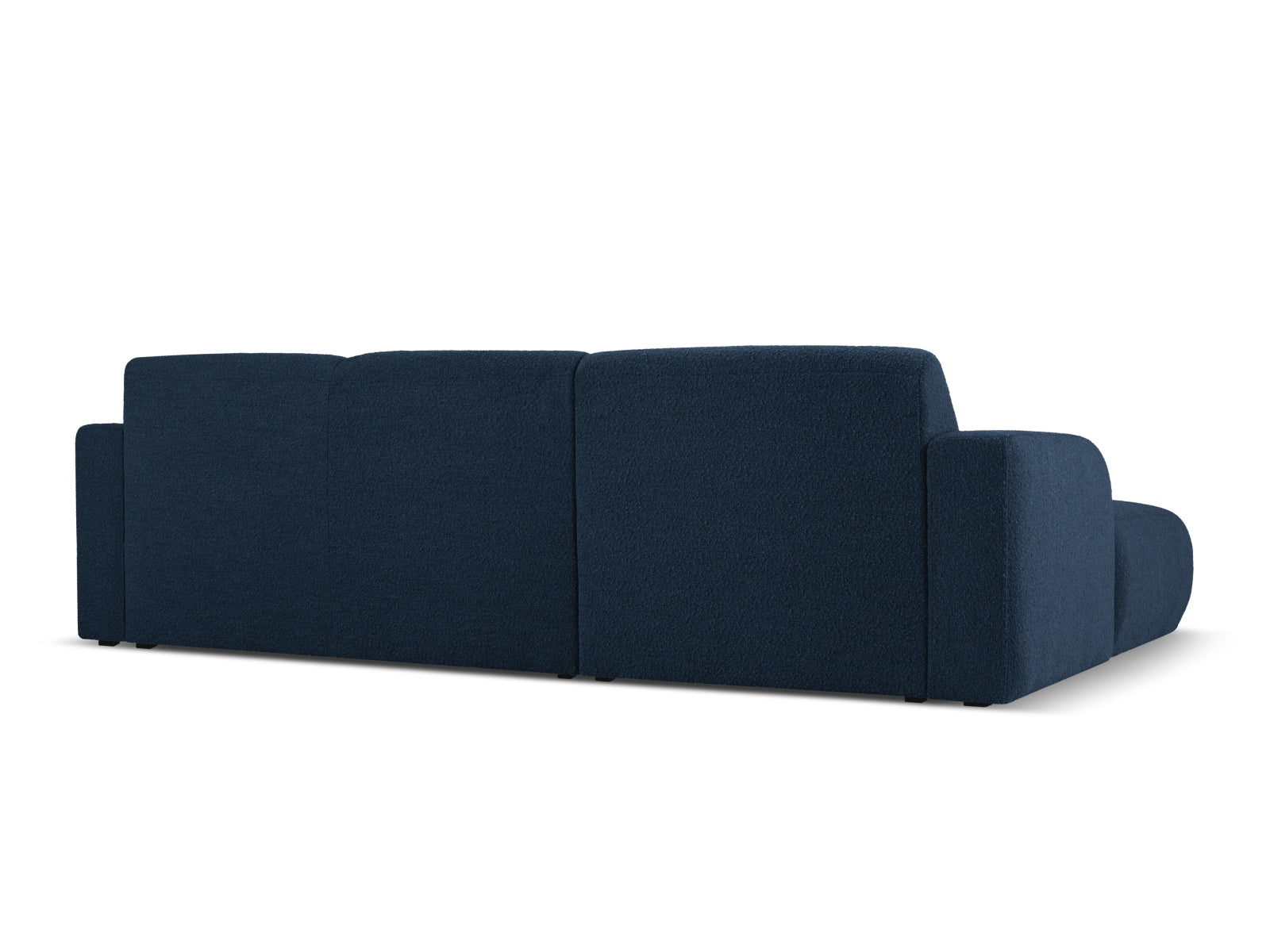 Stilvolles 4-Sitzer Ecksofa Molino Boucle links in edlem Dunkelblau, perfekt für zeitgemäße Wohnkonzepte und gemütliche Abende.