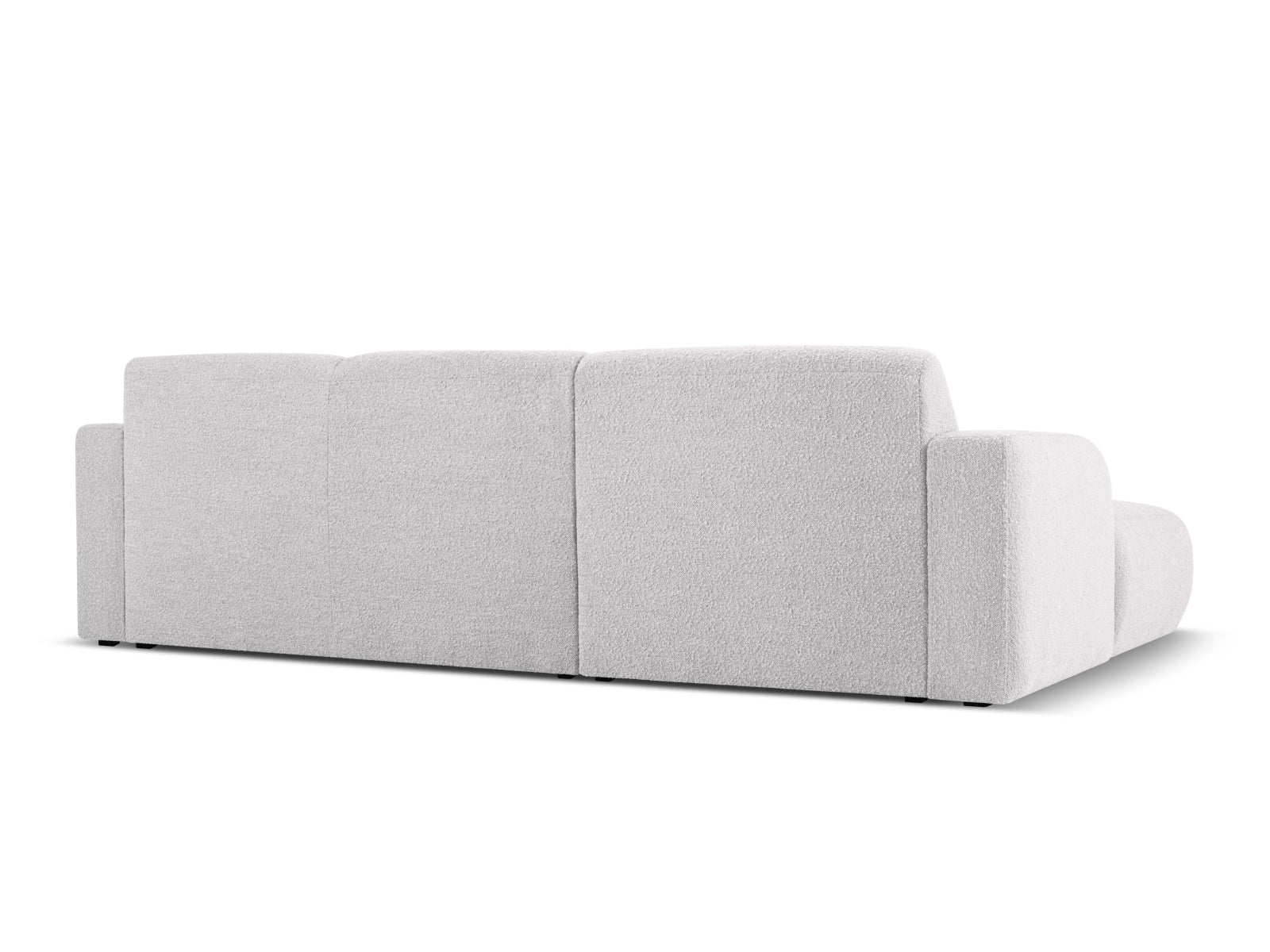 Modernes 4-Sitzer Molino Boucle Ecksofa links in sanftem Grau, perfekt für gemütliche und stilvolle Wohnambiente.